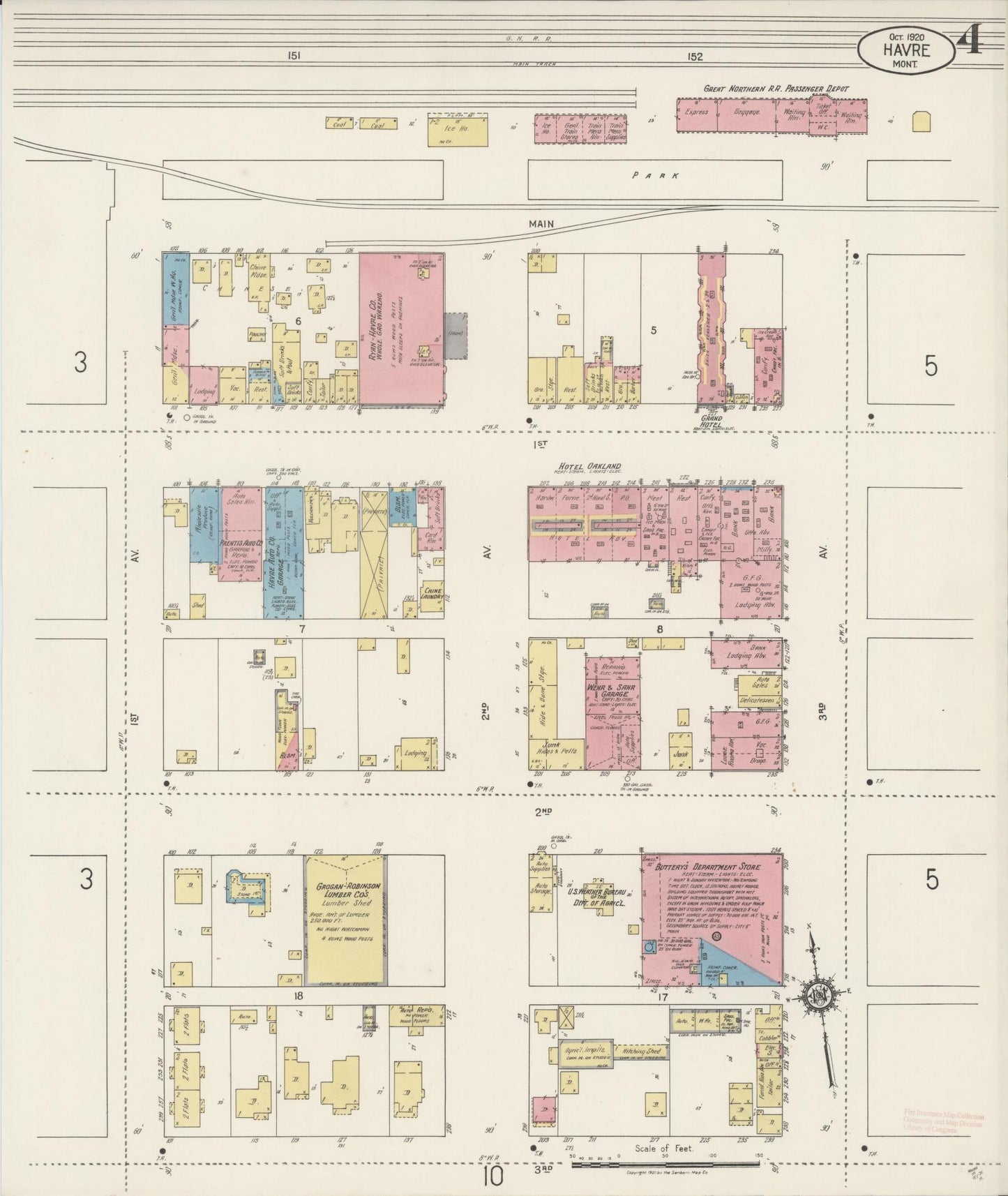 Sanborn Fire Insurance Map from Havre, Hill County, Montana (1920), Sheet #0004 - Historic Sanborn Fire Insurance Map Print, vintage old map wall art, antique decor, genealogy gift, Montana Montana map
