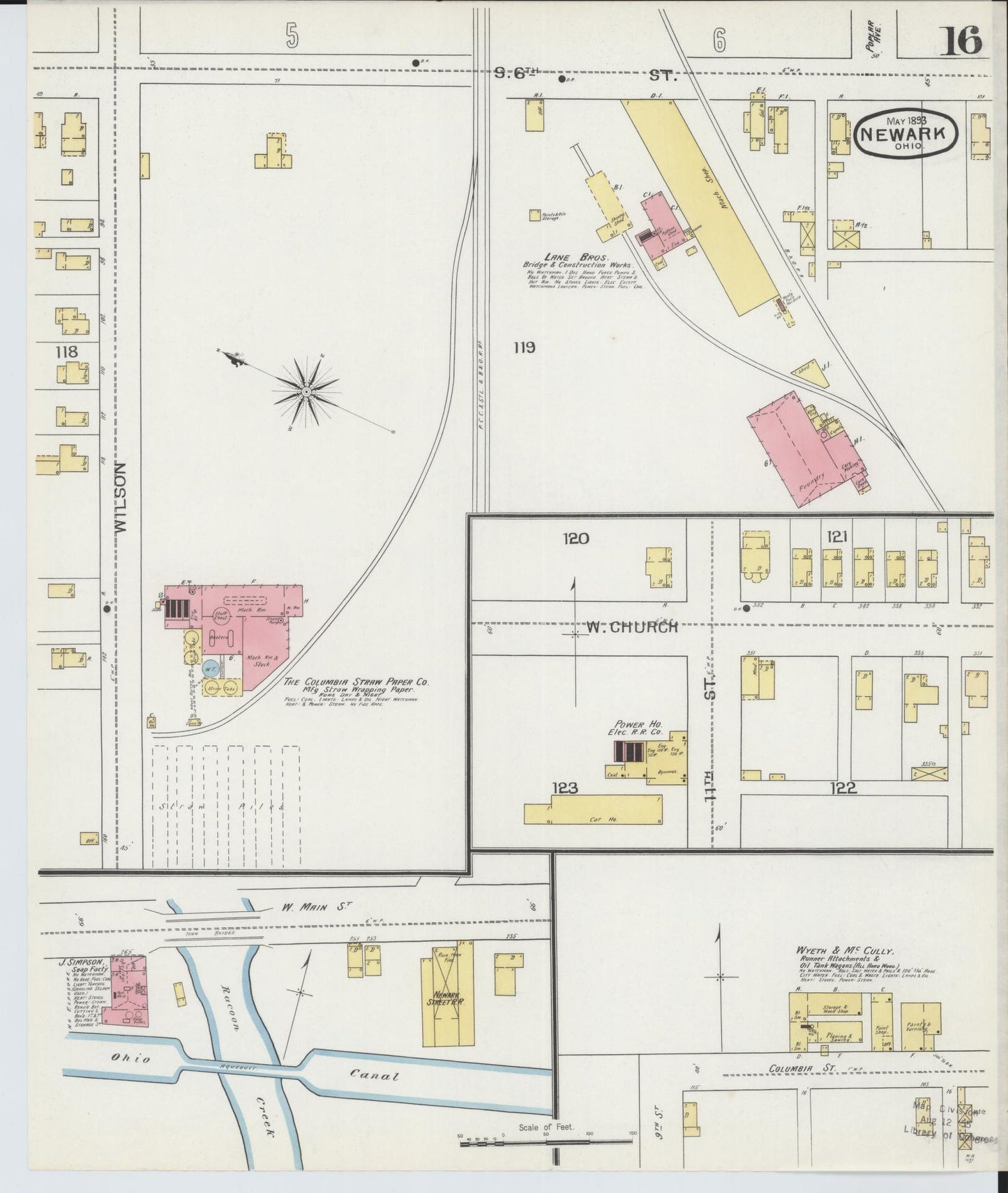 Sanborn Fire Insurance Map from Newark, Licking County, Ohio (1893), Sheet #0016 - Historic Sanborn Fire Insurance Map Print, vintage old map wall art, antique decor, genealogy gift, Ohio Ohio map