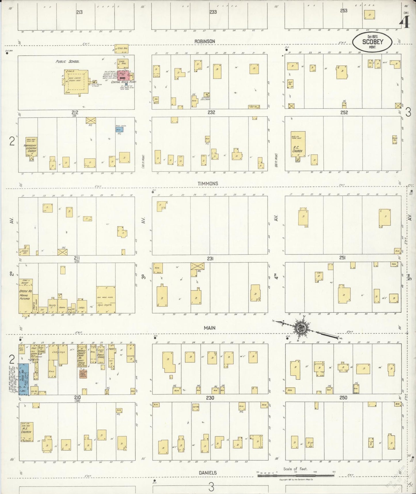 Sanborn Fire Insurance Map from Scobey, Daniels County, Montana (1920), Sheet #0004 - Historic Sanborn Fire Insurance Map Print, vintage old map wall art, antique decor, genealogy gift, Montana Montana map