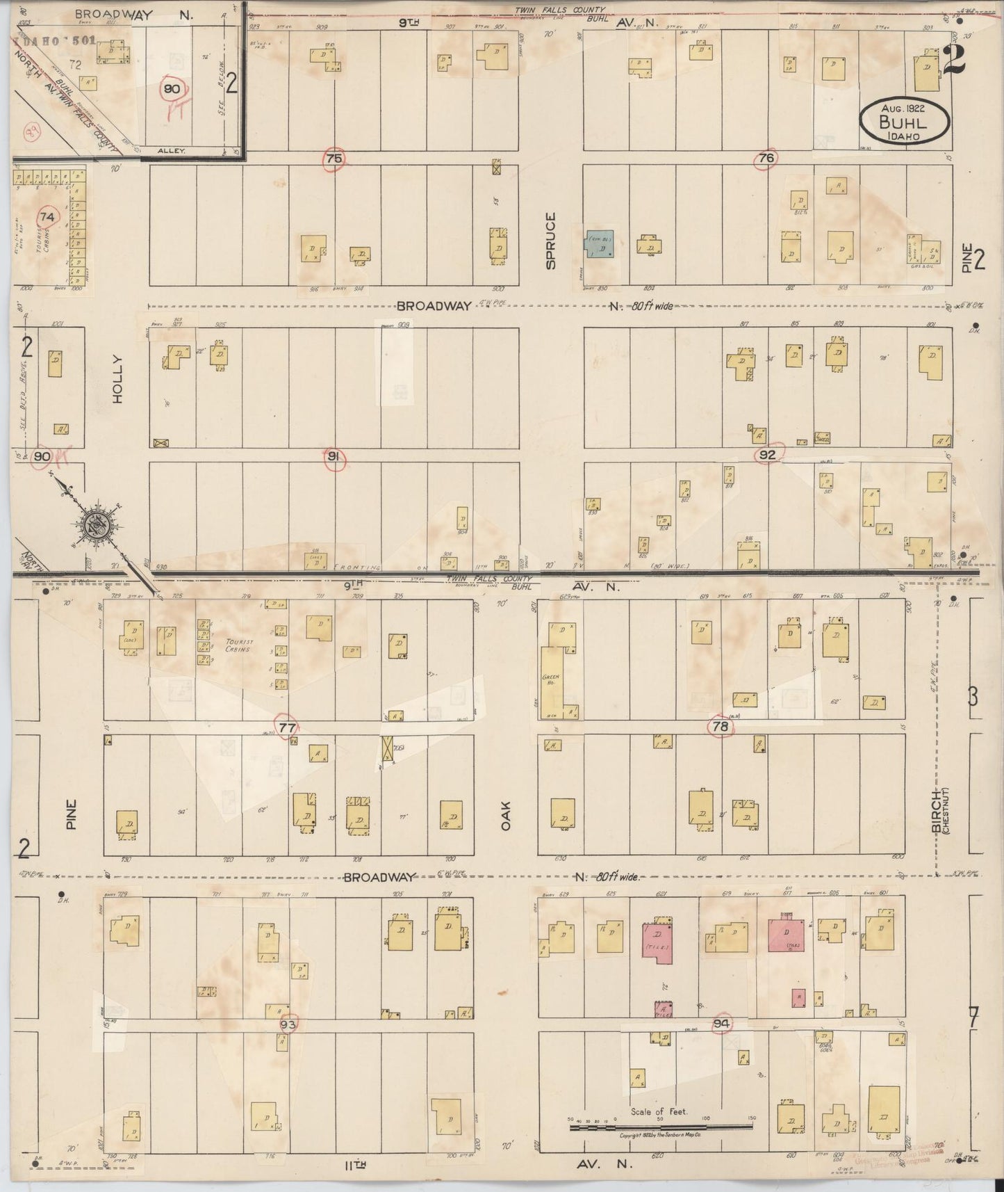 Sanborn Fire Insurance Map from Buhl, Twin Falls County, Idaho (1940), Sheet #0002 - Historic Sanborn Fire Insurance Map Print, vintage old map wall art, antique decor, genealogy gift, Falls Idaho map