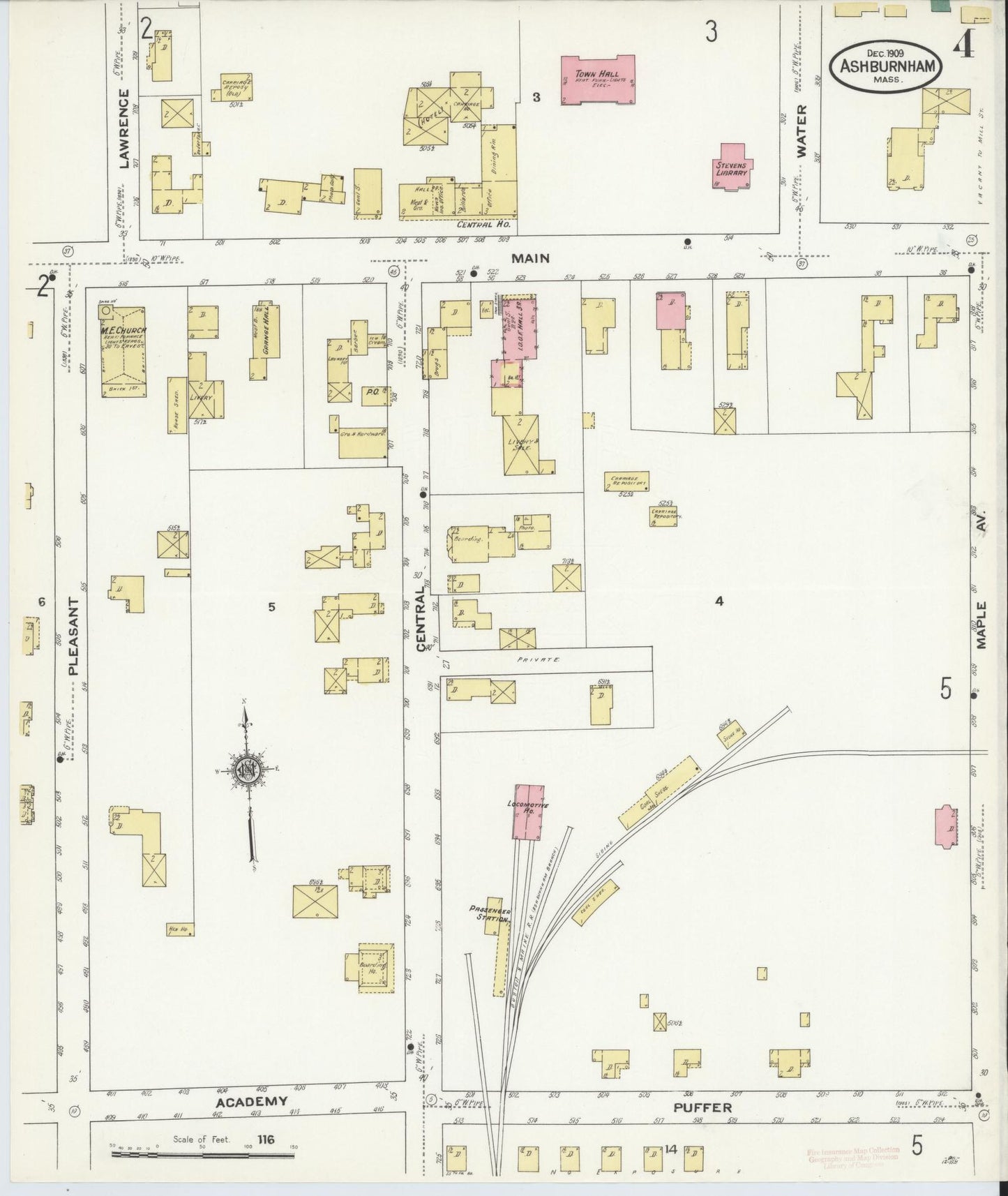 Sanborn Fire Insurance Map from Ashburnham, Worcester County, Massachusetts (1909), Sheet #0004 - Historic Sanborn Fire Insurance Map Print, vintage old map wall art, antique decor, genealogy gift, Massachusetts Massachusetts map