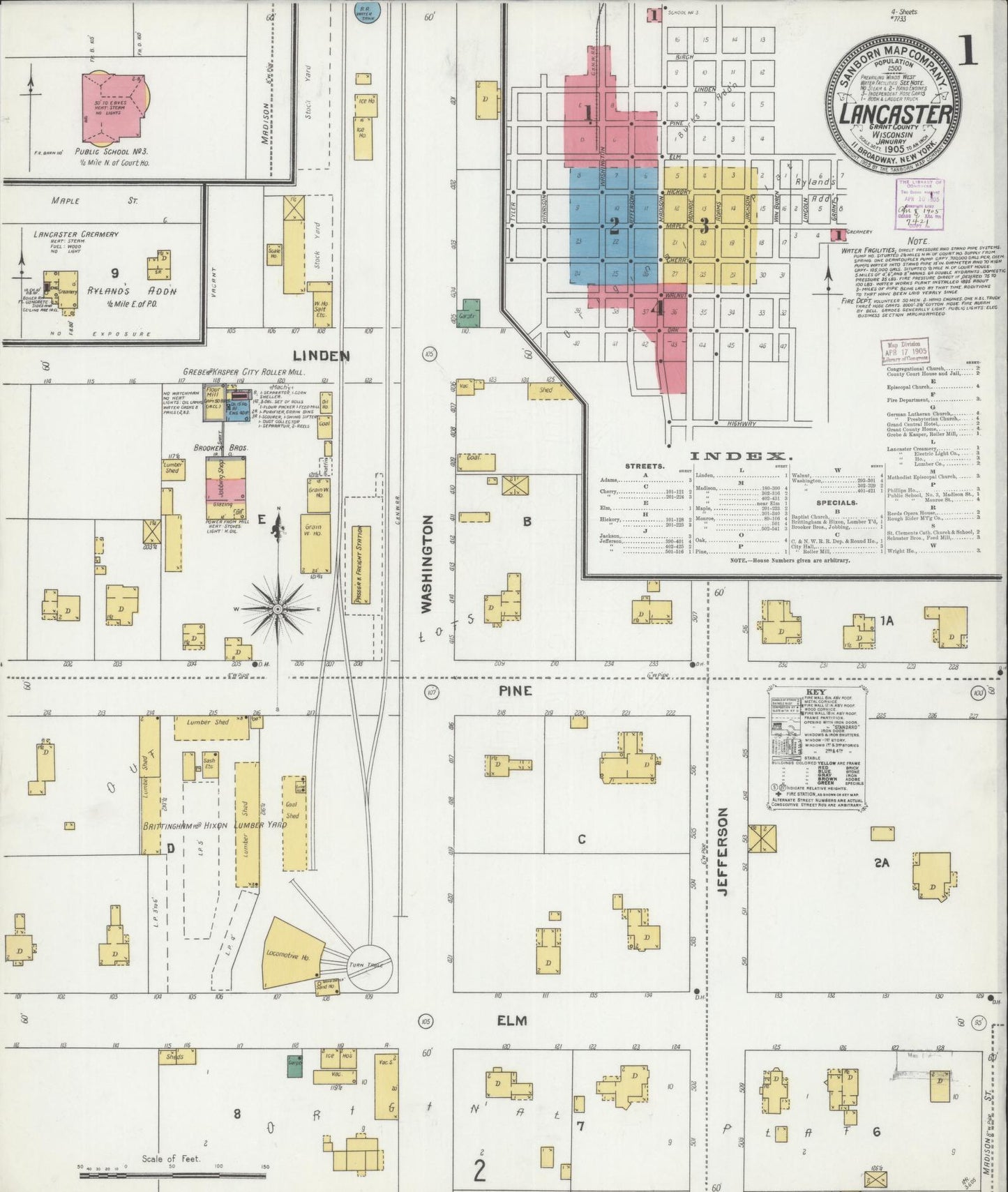 Sanborn Fire Insurance Map from Lancaster, Grant County, Wisconsin (1905), Sheet #0001 - Historic Sanborn Fire Insurance Map Print, vintage old map wall art, antique decor, genealogy gift, Wisconsin Wisconsin map
