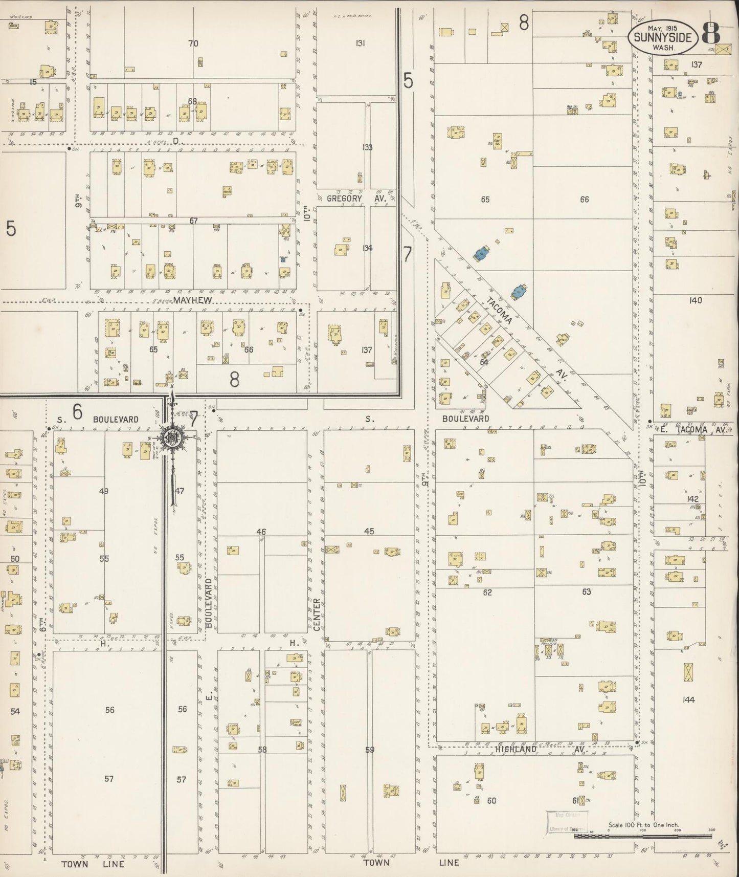 Sanborn Fire Insurance Map from Sunnyside, Yakima County, Washington (1915), Sheet #0008 - Complete Map Set gallery image, historic Sanborn map, vintage wall art, Washington Washington