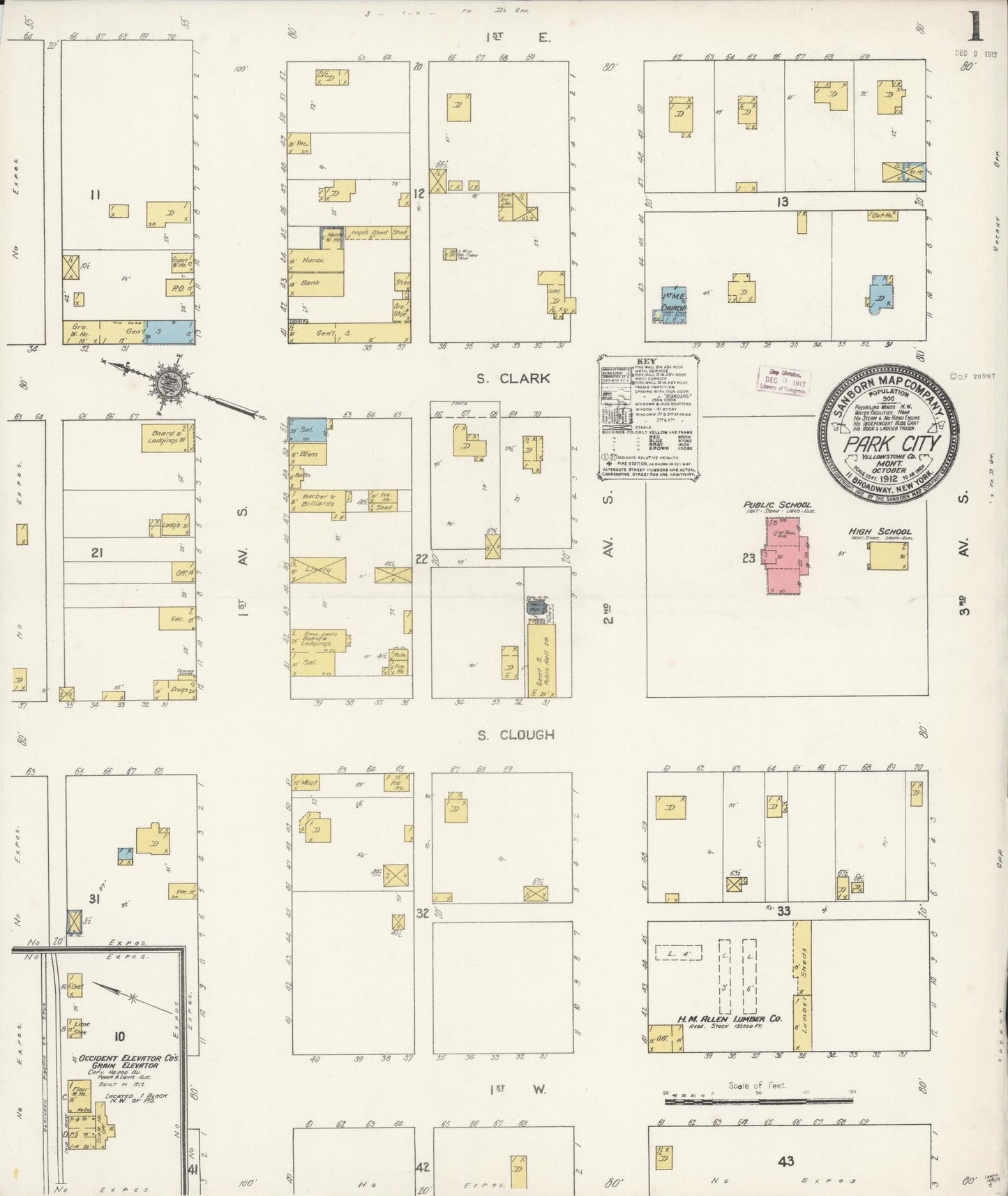 Sanborn Fire Insurance Map from Park City, Stillwater County, Montana (1912), Sheet #0001 - Historic Sanborn Fire Insurance Map Print, vintage old map wall art, antique decor, genealogy gift, Montana Montana map