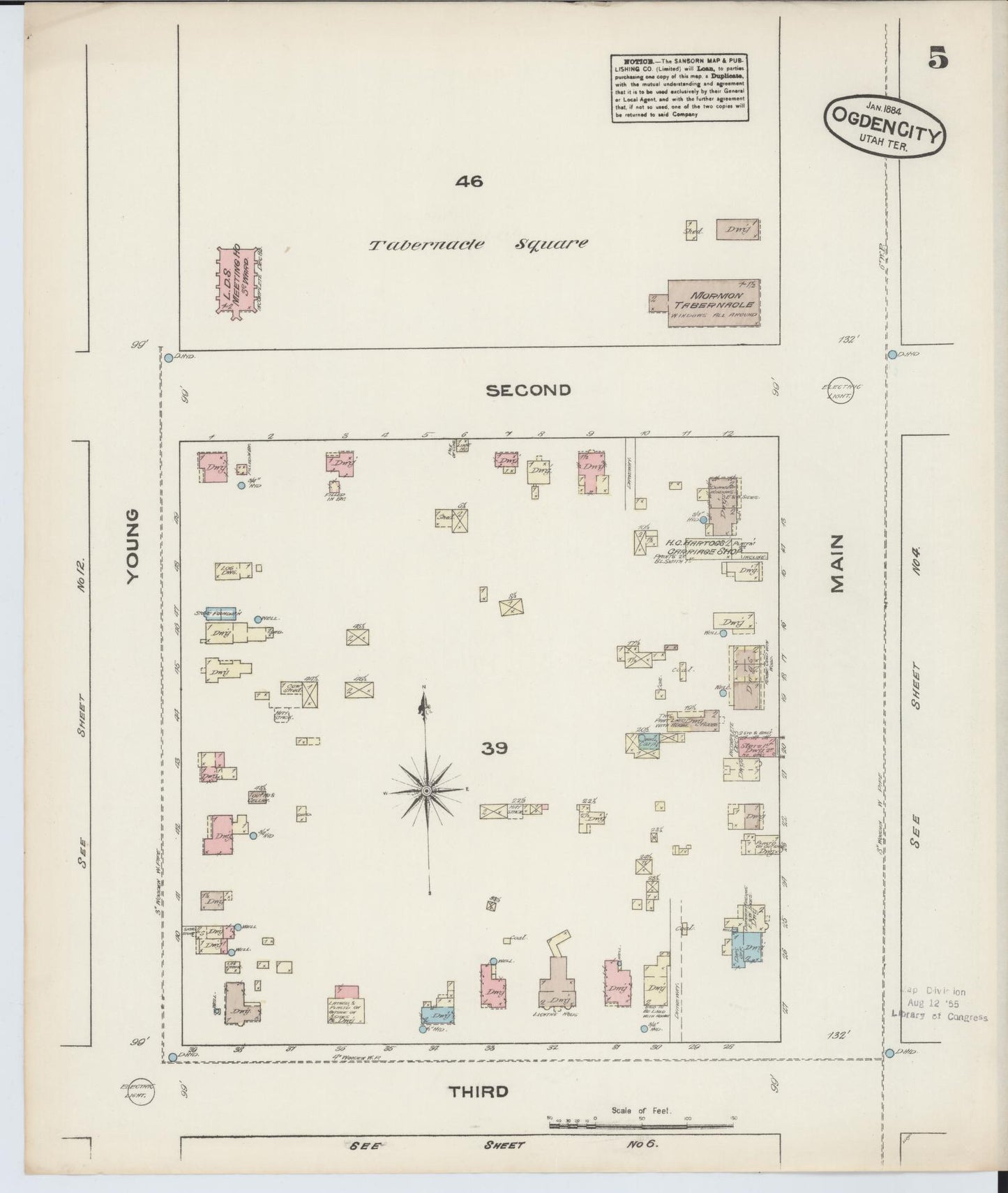 Sanborn Fire Insurance Map from Ogden, Weber County, Utah (1884), Sheet #0005 - Historic Sanborn Fire Insurance Map Print, vintage old map wall art, antique decor, genealogy gift, Utah Utah map