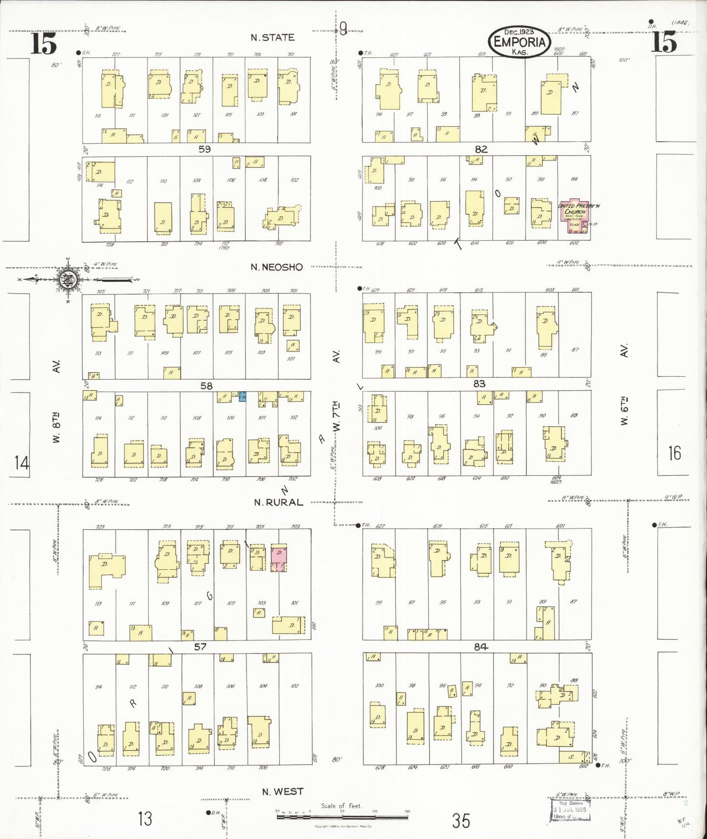 Sanborn Fire Insurance Map from Emporia, Lyon County, Kansas (1923), Sheet #0015 - Historic Sanborn Fire Insurance Map Print, vintage old map wall art, antique decor, genealogy gift, Kansas Kansas map
