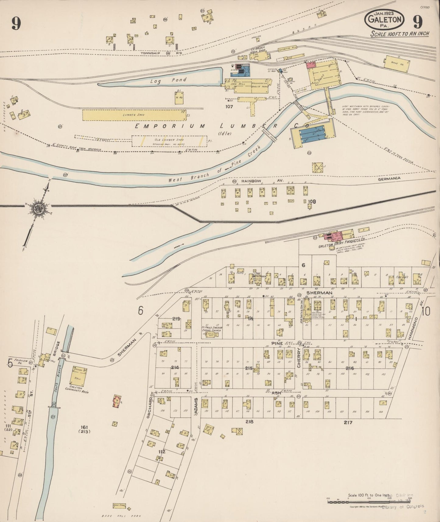 Sanborn Fire Insurance Map from Galeton, Potter County, Pennsylvania (1923), Sheet #0009 - Historic Sanborn Fire Insurance Map Print, vintage old map wall art, antique decor, genealogy gift, Pennsylvania Pennsylvania map