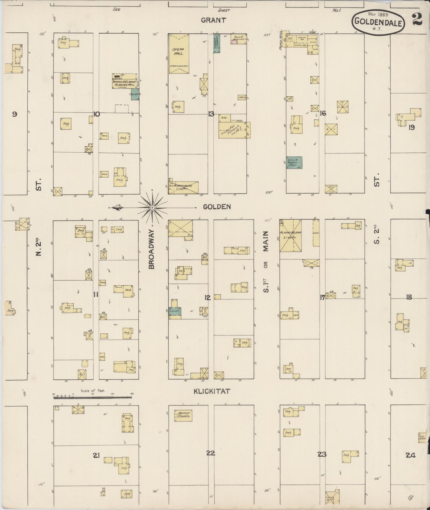 Sanborn Fire Insurance Map from Goldendale, Klickitat County, Washington (1889), Sheet #0002 - Complete Map Set gallery image, historic Sanborn map, vintage wall art, Washington Washington