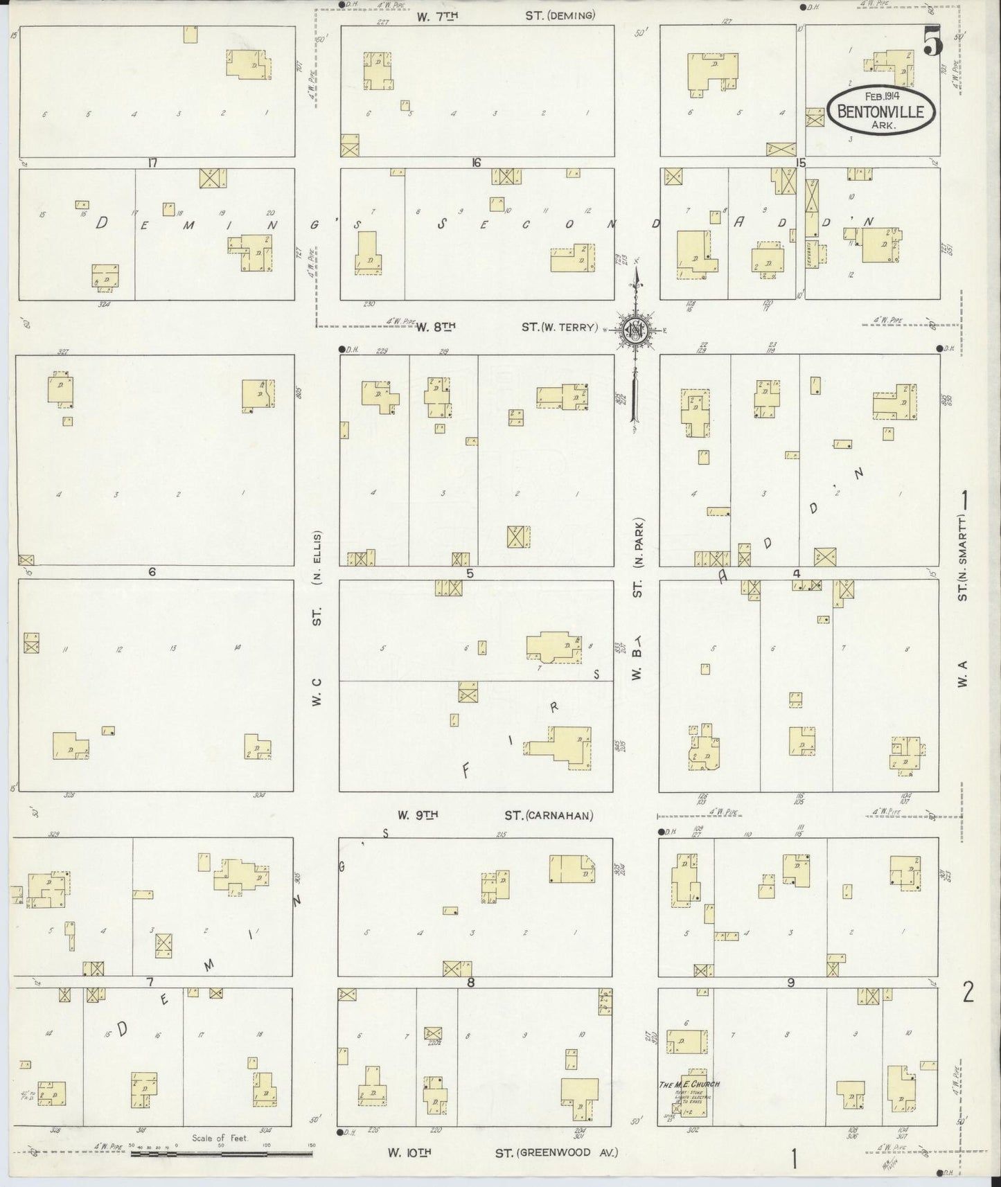 Sanborn Fire Insurance Map from Bentonville, Benton County, Arkansas (1914), Sheet #0005 - Historic Sanborn Fire Insurance Map Print, vintage old map wall art, antique decor, genealogy gift, Arkansas Arkansas map
