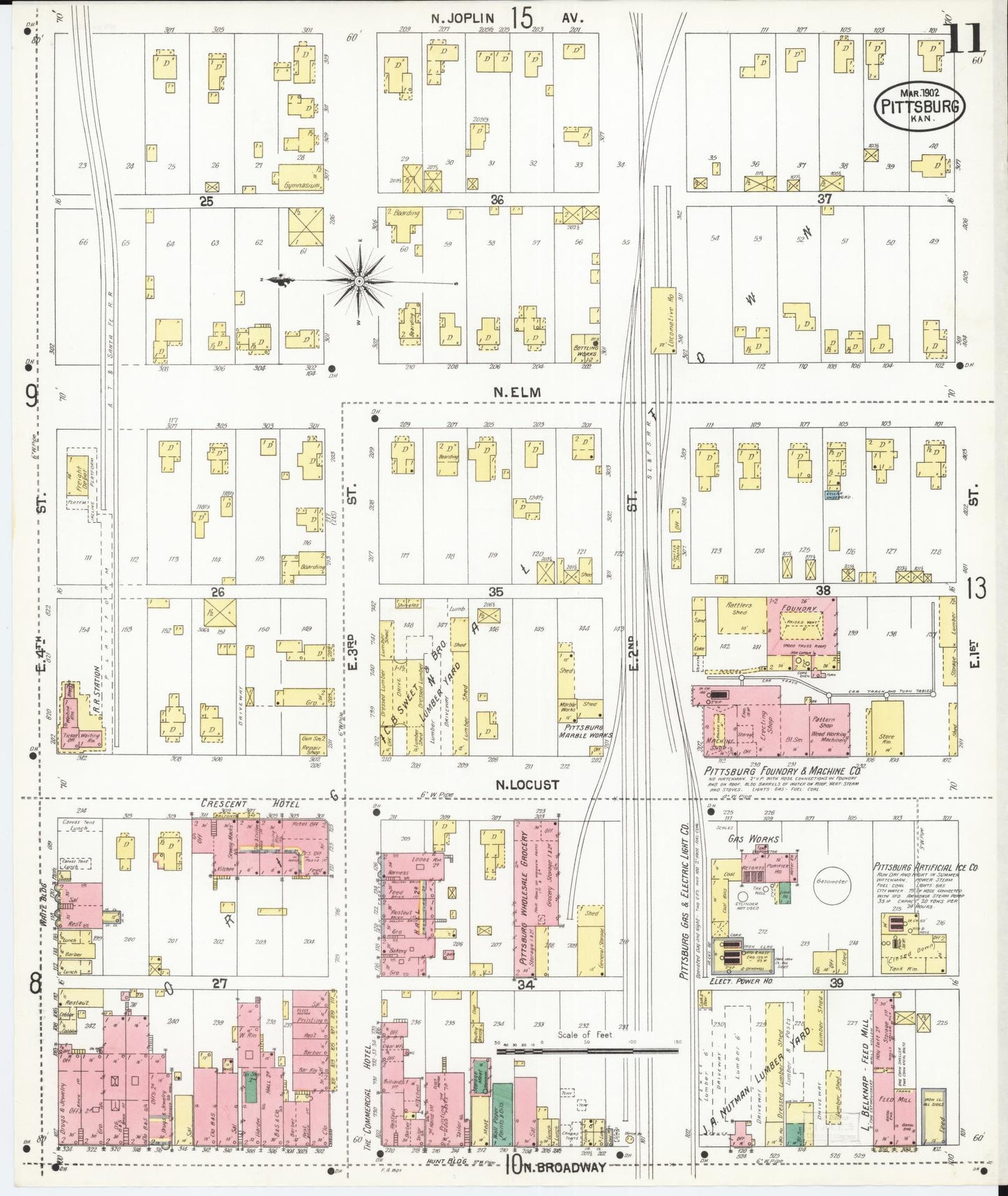 Sanborn Fire Insurance Map from Pittsburg, Crawford County, Kansas (1902), Sheet #0011 - Historic Sanborn Fire Insurance Map Print, vintage old map wall art, antique decor, genealogy gift, Kansas Kansas map