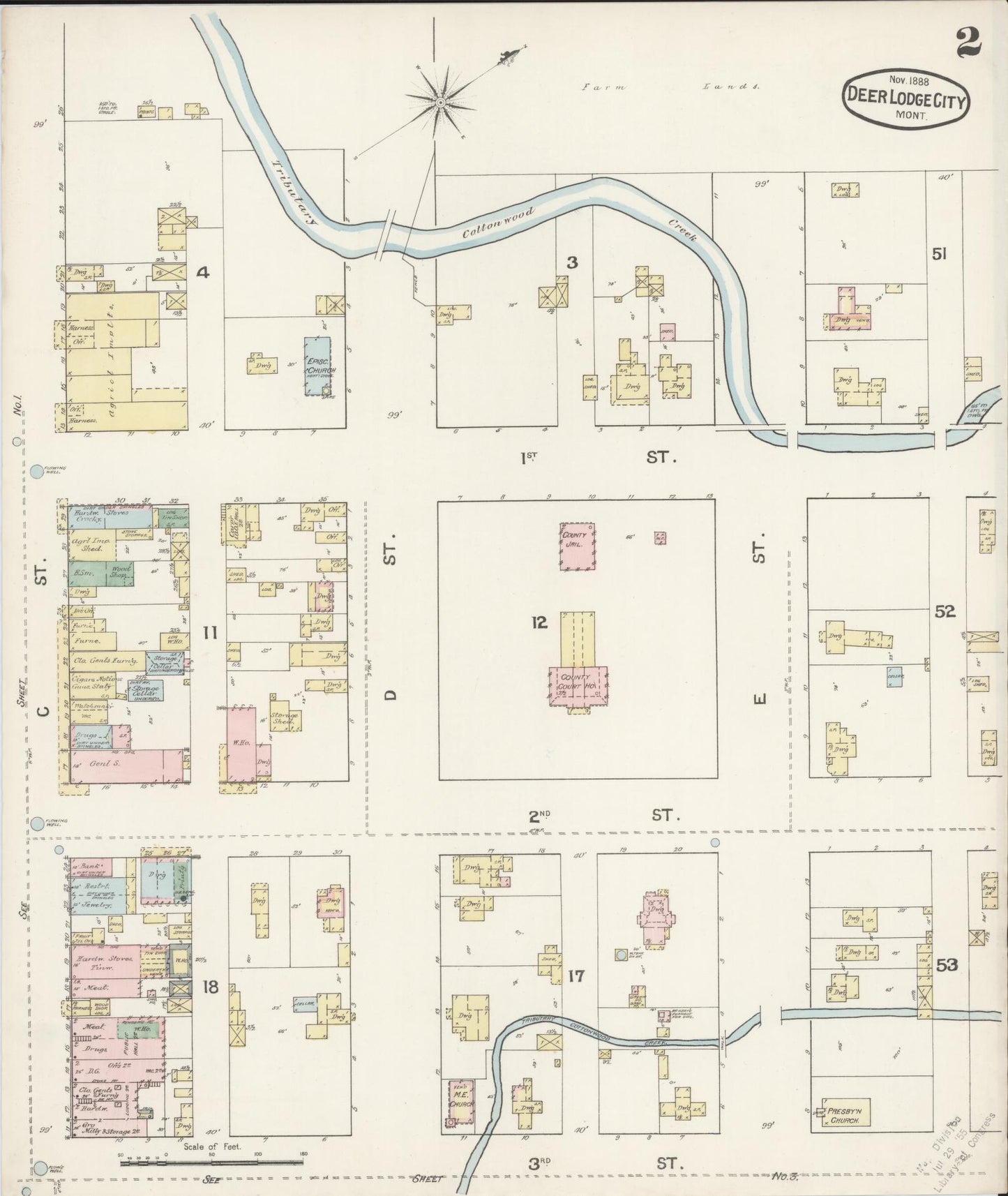 Sanborn Fire Insurance Map from Deer Lodge, Powell County, Montana (1888), Sheet #0002 - Historic Sanborn Fire Insurance Map Print, vintage old map wall art, antique decor, genealogy gift, Montana Montana map