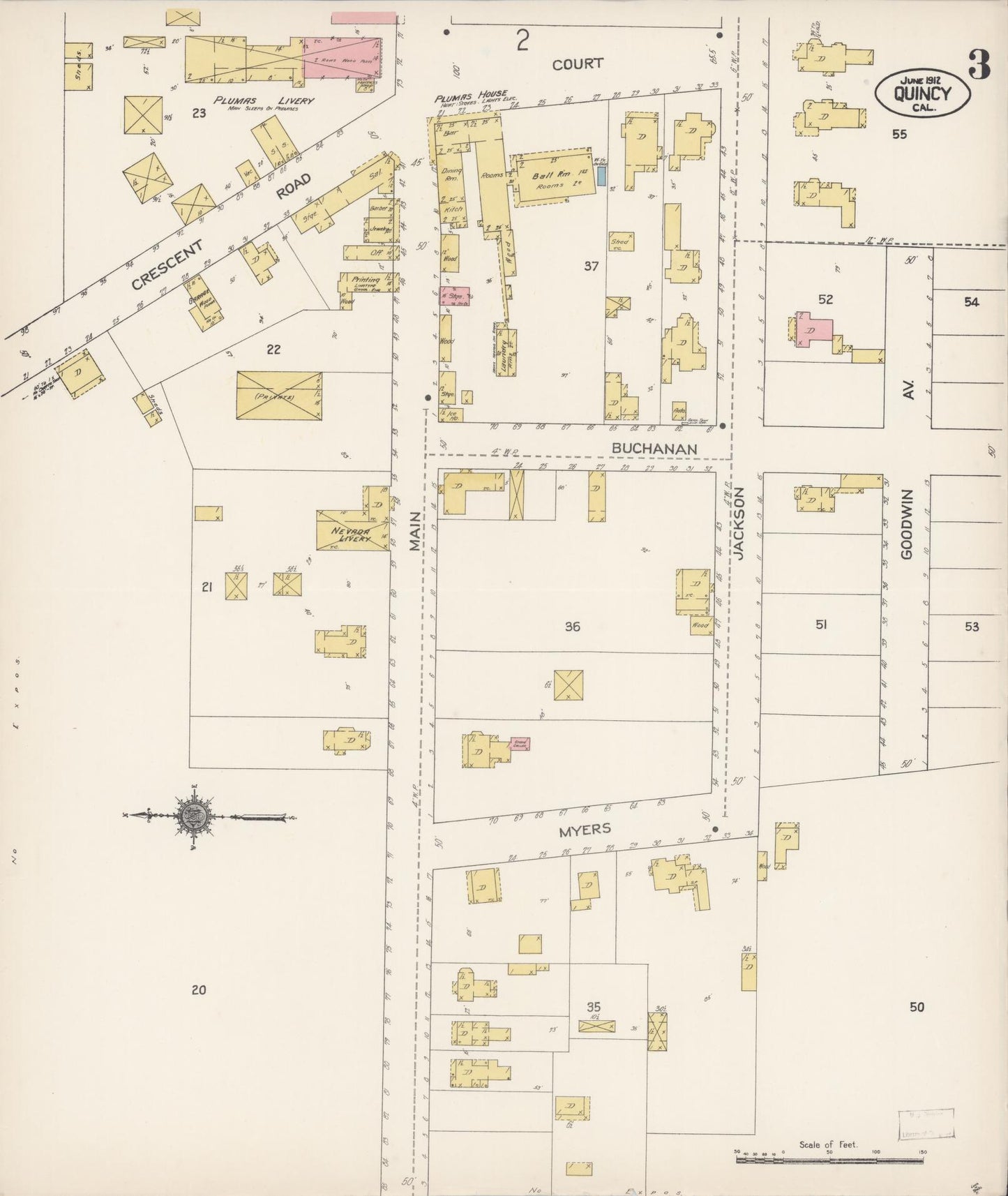 Sanborn Fire Insurance Map from Quincy, Plumas County, California (1912), Sheet #0003 - Complete Map Set gallery image, historic Sanborn map, vintage wall art, California California