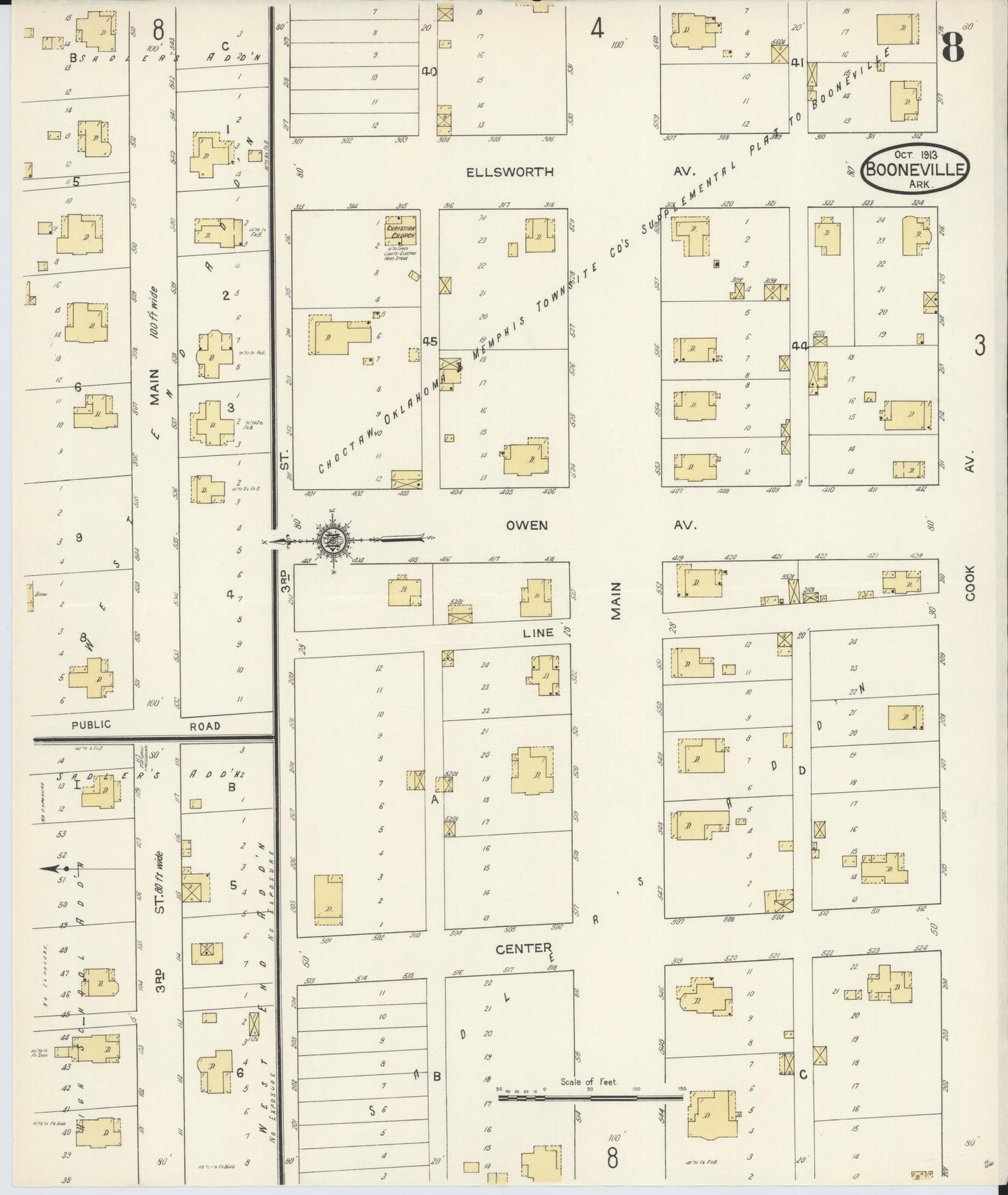Sanborn Fire Insurance Map from Booneville, Logan County, Arkansas (1913), Sheet #0008 - Historic Sanborn Fire Insurance Map Print, vintage old map wall art, antique decor, genealogy gift, Arkansas Arkansas map