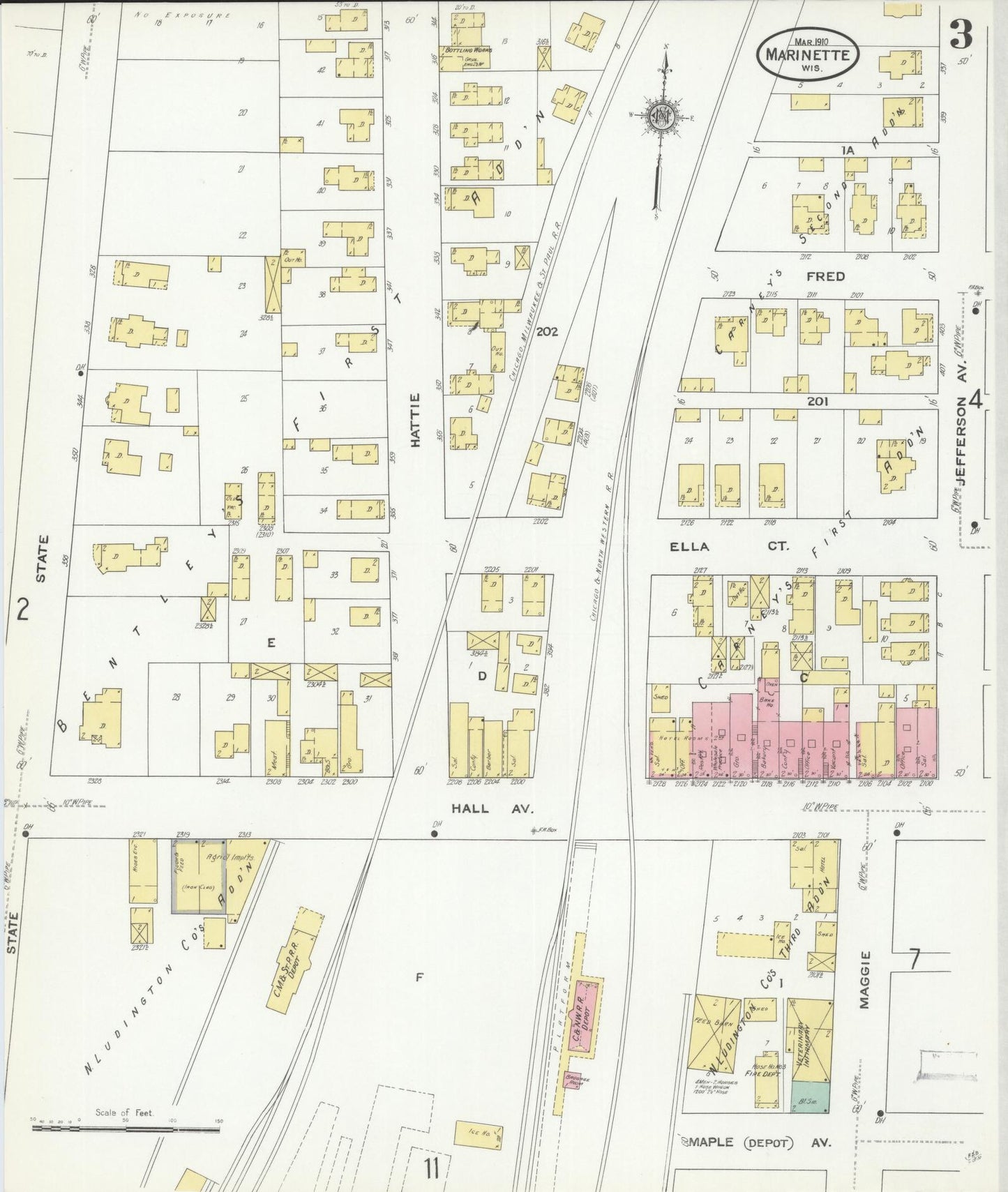 Sanborn Fire Insurance Map from Marinette, Marinette County, Wisconsin (1910), Sheet #0003 - Historic Sanborn Fire Insurance Map Print, vintage old map wall art, antique decor, genealogy gift, Wisconsin Wisconsin map