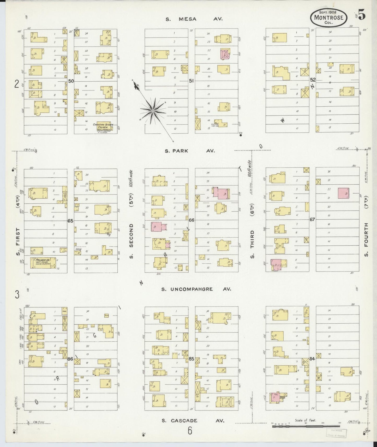 Sanborn Fire Insurance Map from Montrose, Montrose County, Colorado (1908), Sheet #0005 - Historic Sanborn Fire Insurance Map Print, vintage old map wall art, antique decor, genealogy gift, Colorado Colorado map