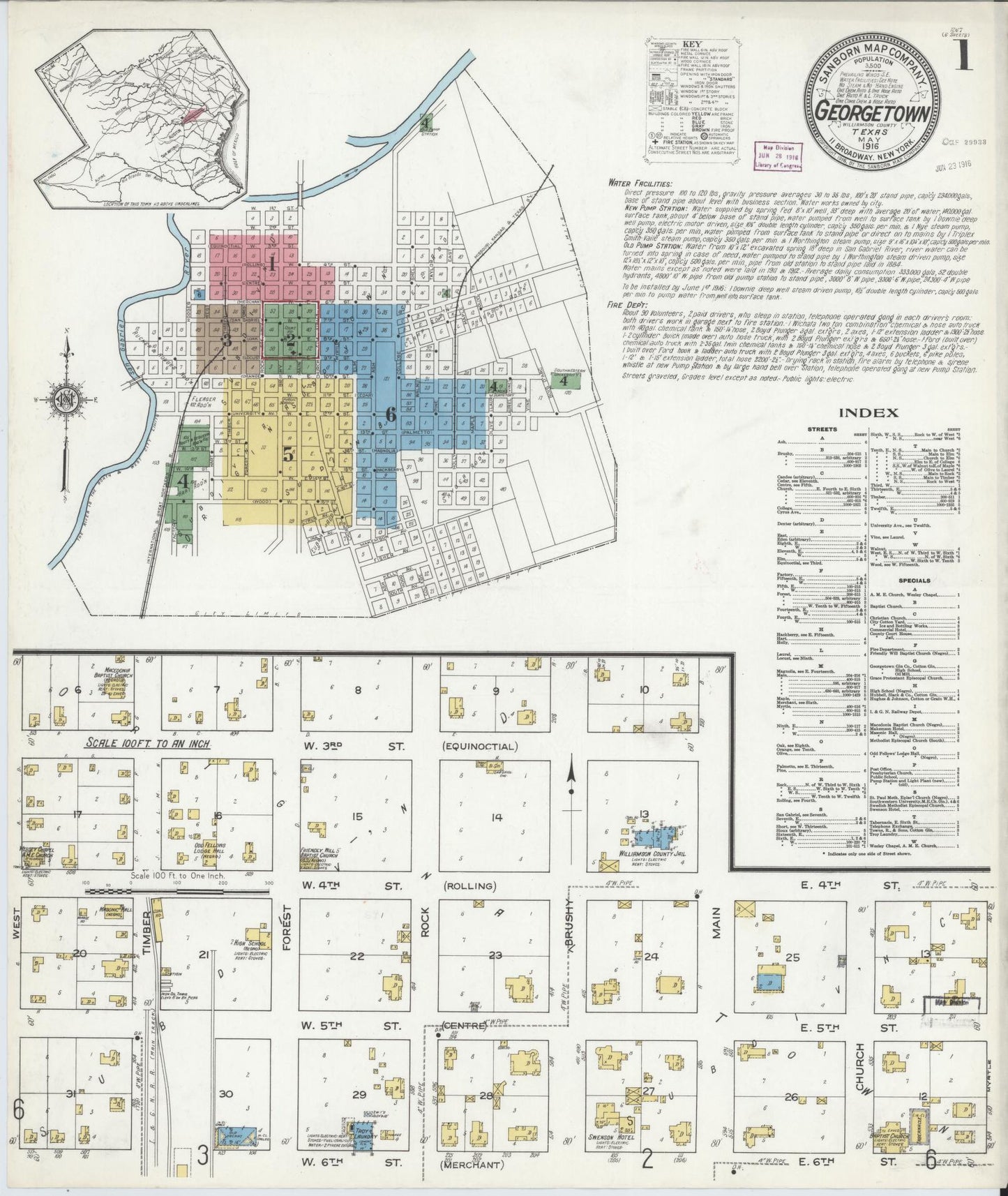 Sanborn Fire Insurance Map from Georgetown, Williamson County, Texas. (1916) – Historic Sanborn Fire Insurance Map Print