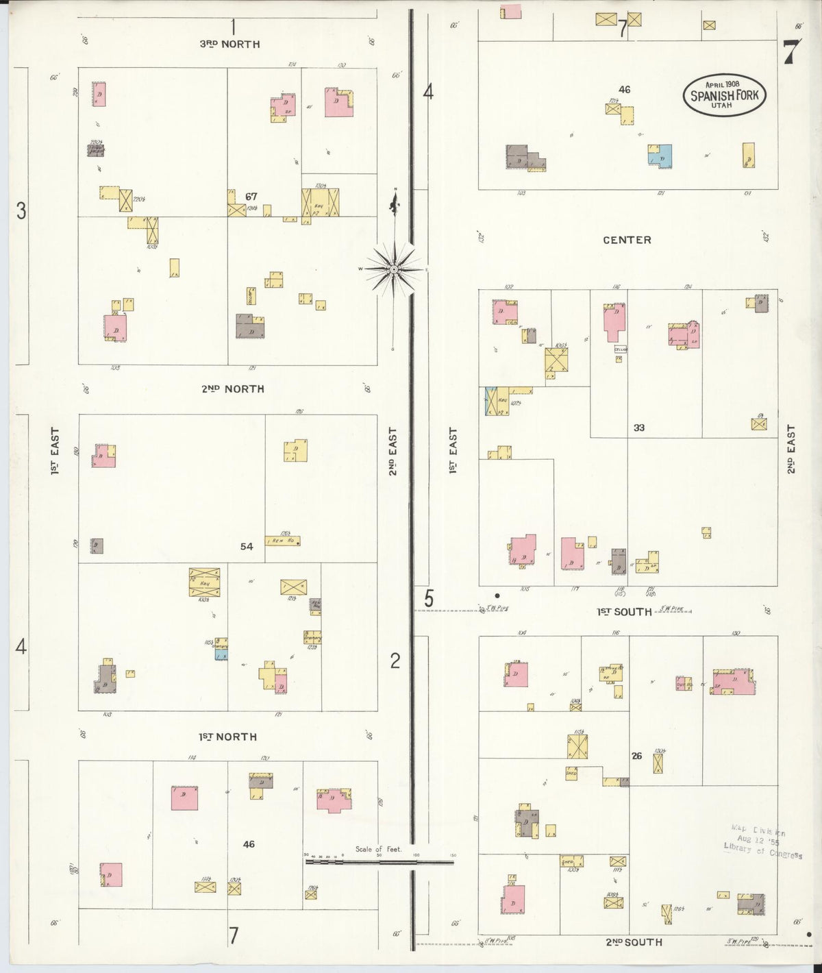 Sanborn Fire Insurance Map from Spanish Fork, Utah County, Utah (1908), Sheet #0007 - Historic Sanborn Fire Insurance Map Print, vintage old map wall art, antique decor, genealogy gift, Spanish Fork Utah map