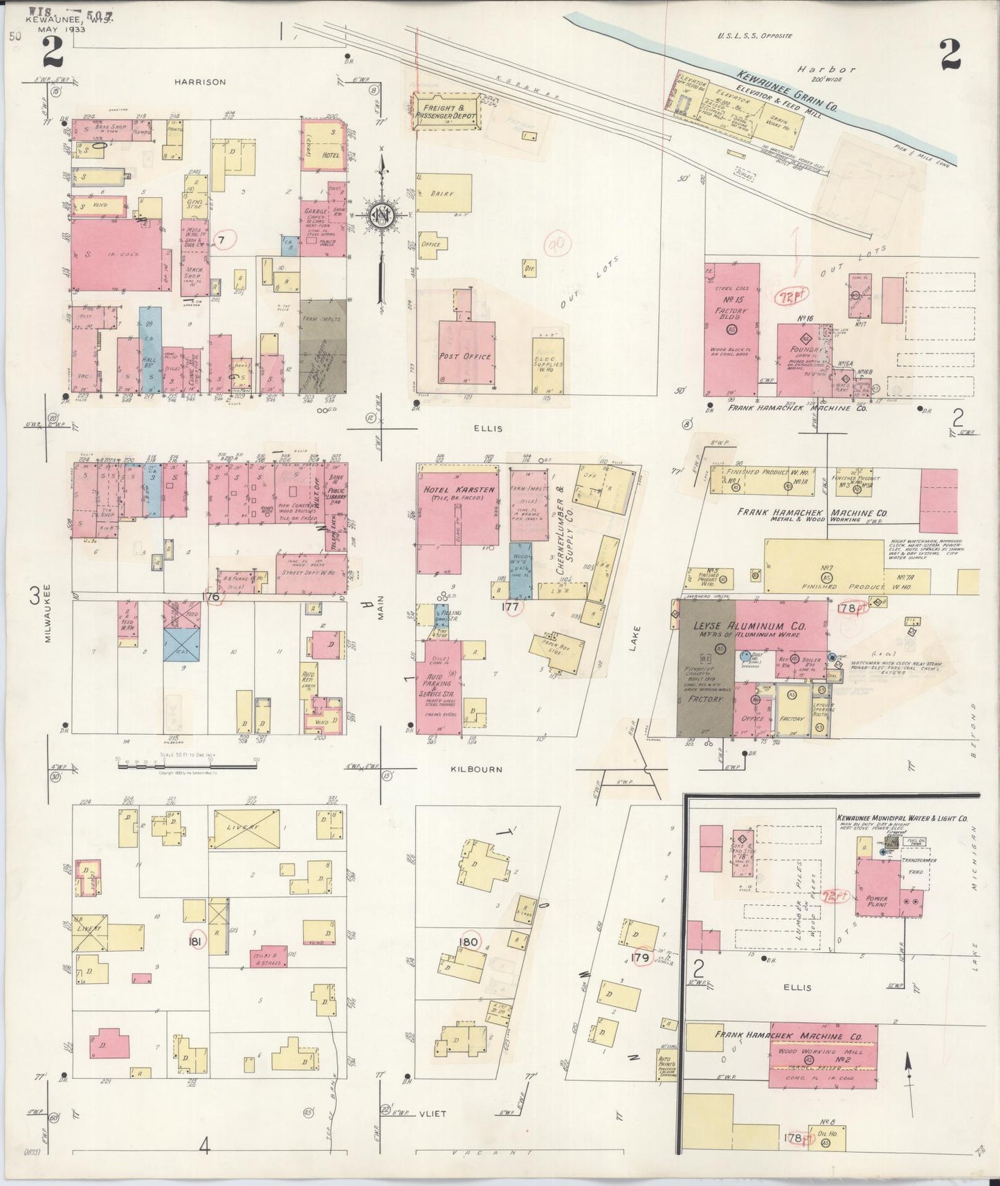 Sanborn Fire Insurance Map from Kewaunee, Kewaunee County, Wisconsin (1941), Sheet #0002 - Historic Sanborn Fire Insurance Map Print, vintage old map wall art, antique decor, genealogy gift, Wisconsin Wisconsin map