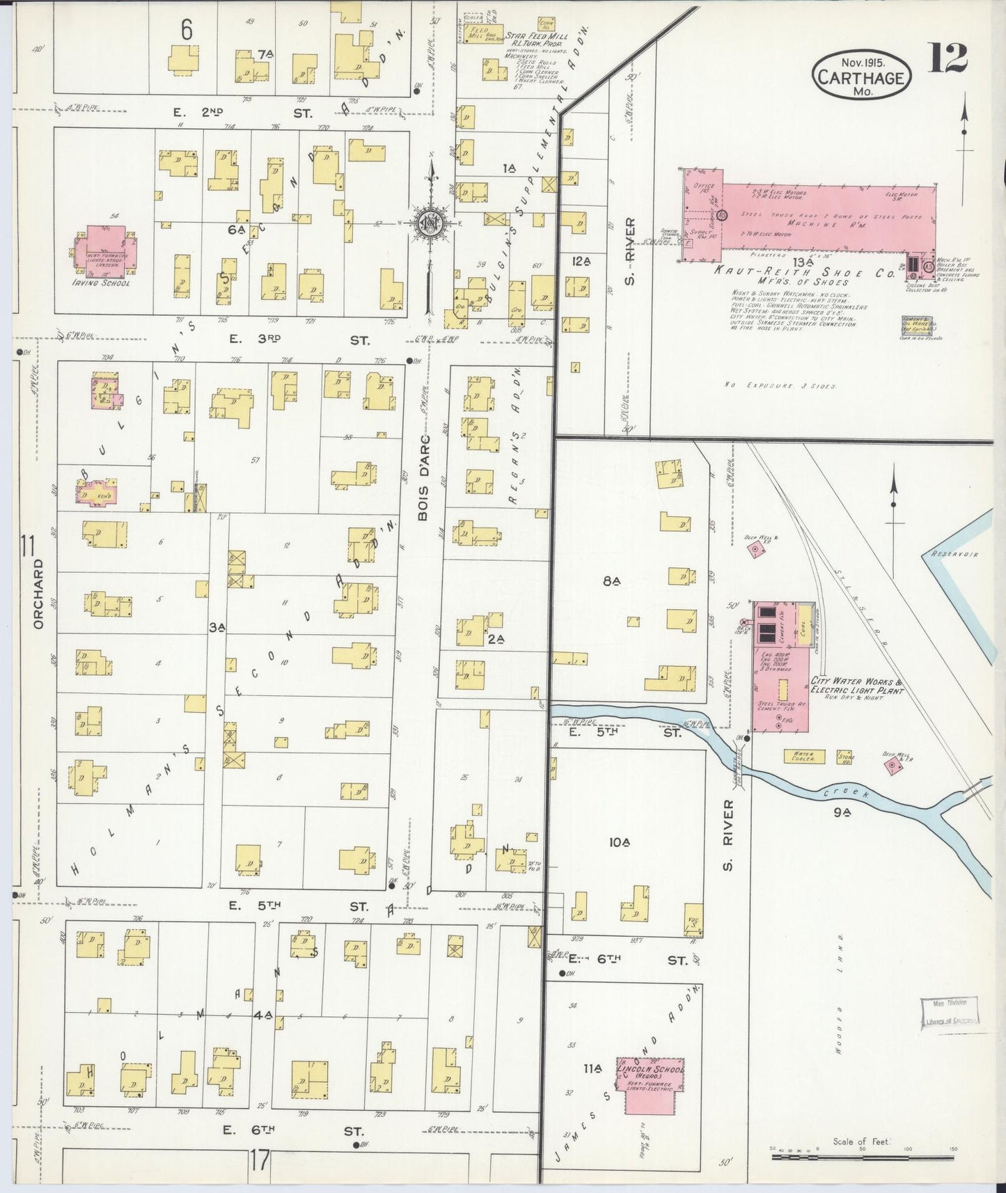 Sanborn Fire Insurance Map from Carthage, Jasper County, Missouri (1915), Sheet #0012 - Historic Sanborn Fire Insurance Map Print, vintage old map wall art, antique decor, genealogy gift, Missouri Missouri map