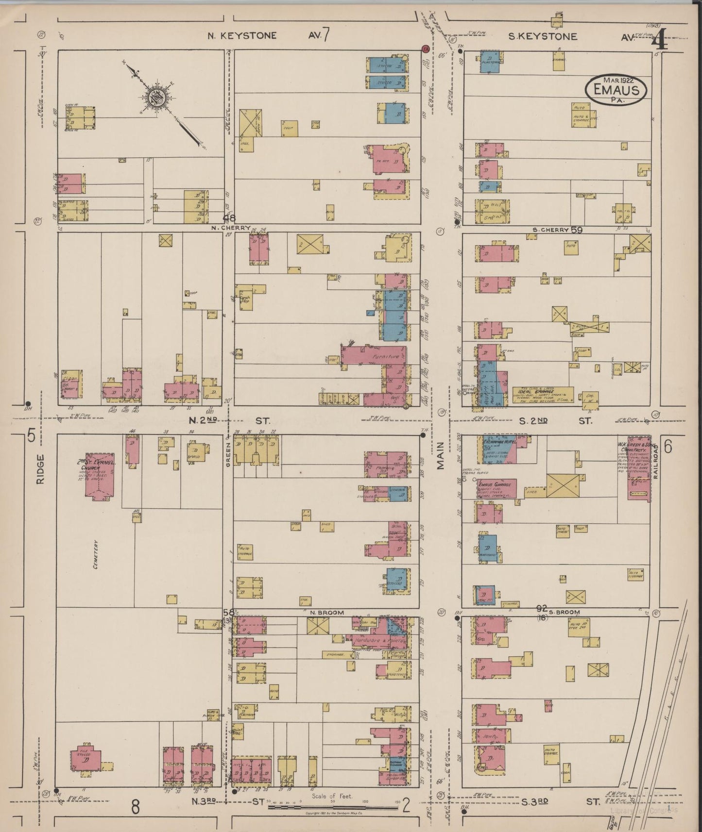 Sanborn Fire Insurance Map from Emaus, Lehigh County, Pennsylvania (1922), Sheet #0004 - Historic Sanborn Fire Insurance Map Print, vintage old map wall art, antique decor, genealogy gift, Pennsylvania Pennsylvania map