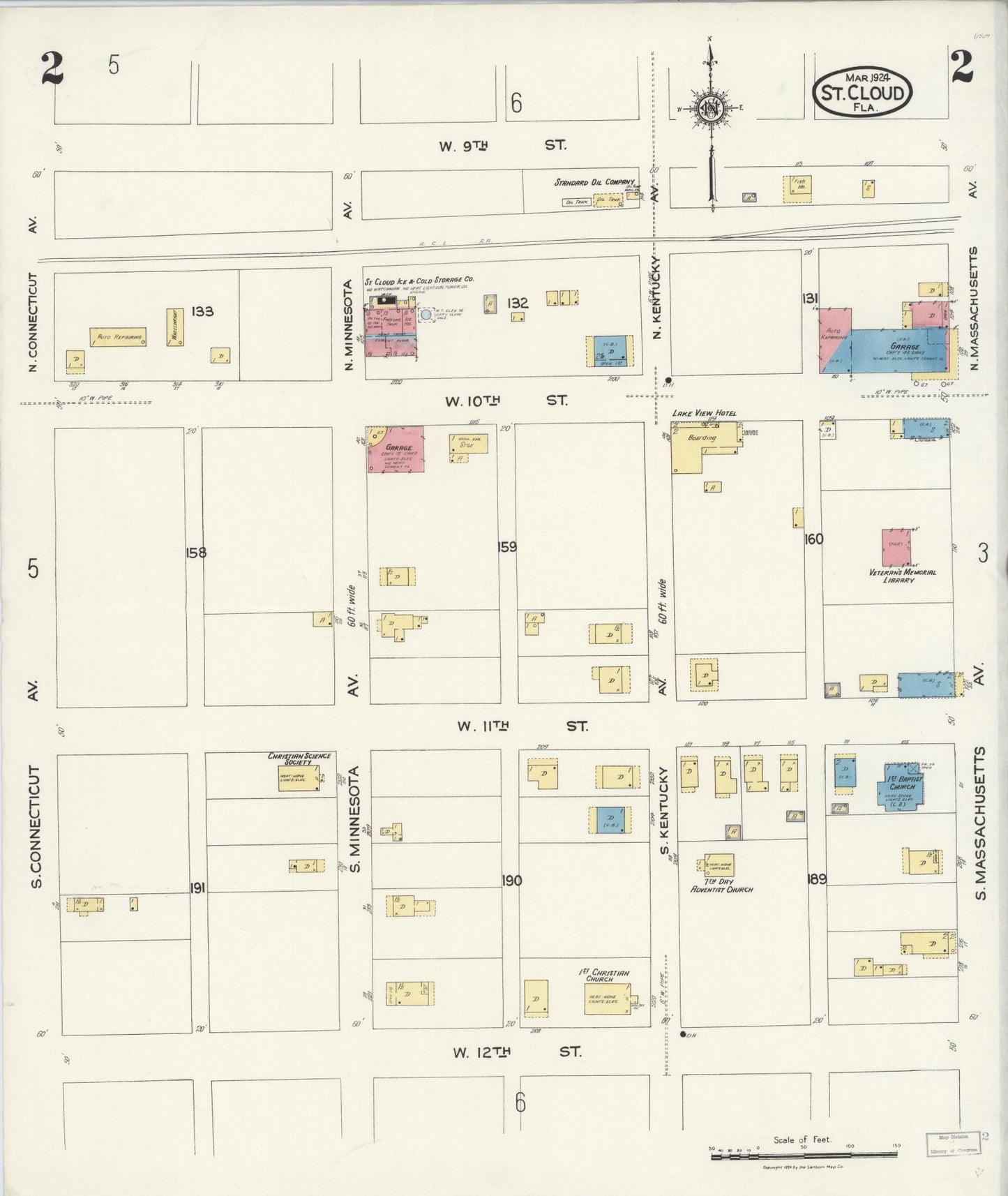 Sanborn Fire Insurance Map from Saint Cloud, Osceola County, Florida (1924), Sheet #0002 - Historic Sanborn Fire Insurance Map Print, vintage old map wall art, antique decor, genealogy gift, Florida Florida map
