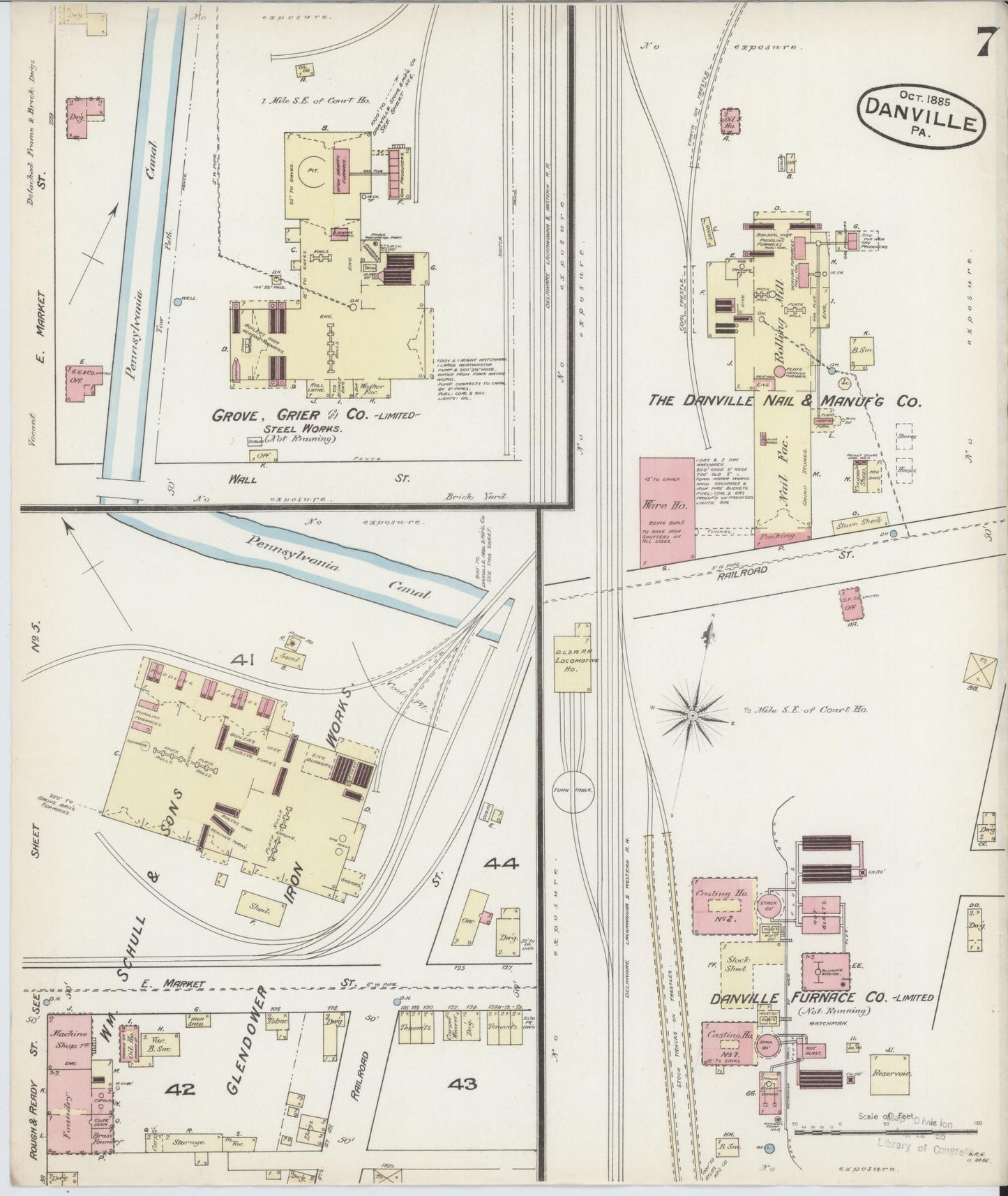 Sanborn Fire Insurance Map from Danville, Montour County, Pennsylvania (1885), Sheet #0007 - Historic Sanborn Fire Insurance Map Print, vintage old map wall art, antique decor, genealogy gift, Pennsylvania Pennsylvania map