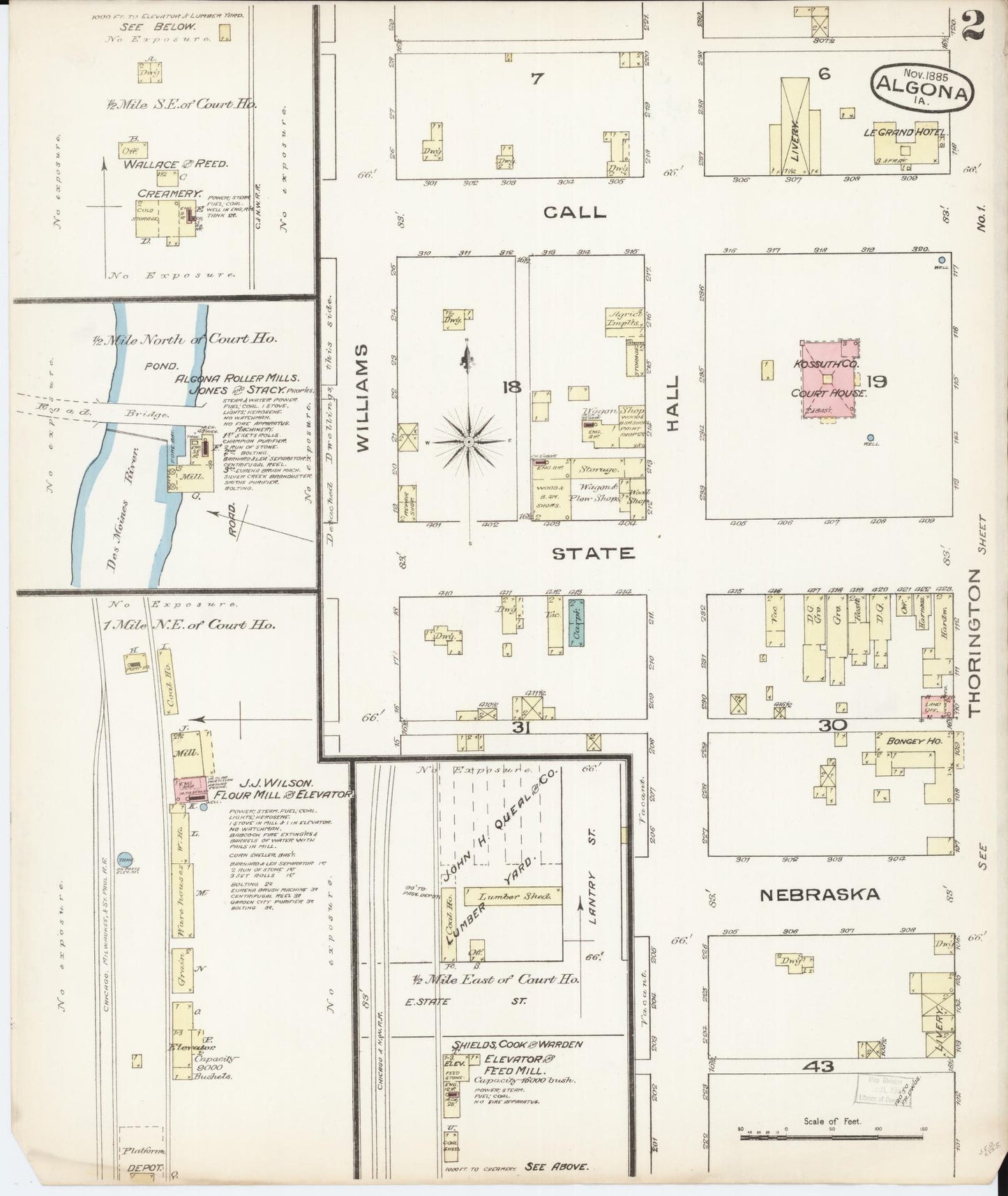 Sanborn Fire Insurance Map from Algona, Kossuth County, Iowa (1885), Sheet #0002 - Historic Sanborn Fire Insurance Map Print