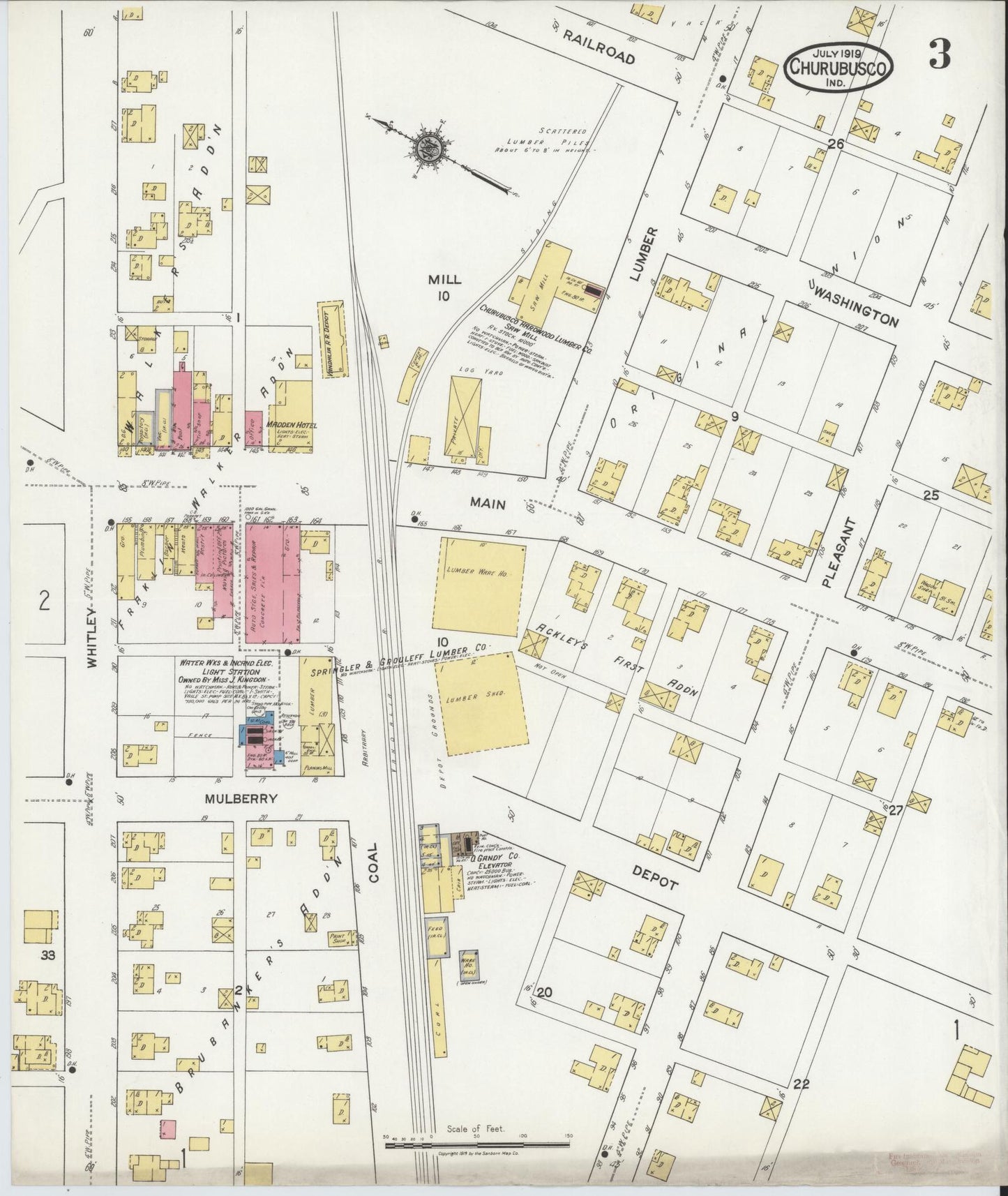 Sanborn Fire Insurance Map from Churubusco, Whitley County, Indiana (1919), Sheet #0003 - Complete Map Set gallery image, historic Sanborn map, vintage wall art, Indiana Indiana
