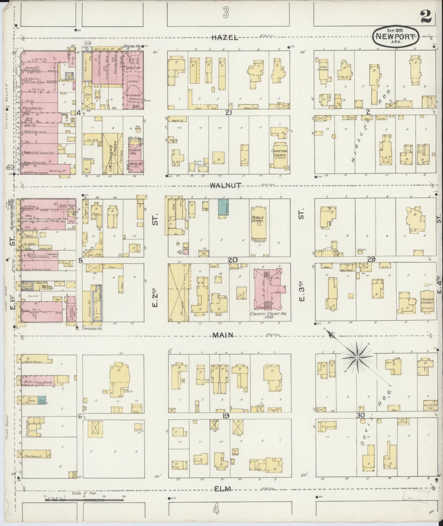 Sanborn Fire Insurance Map from Newport, Jackson County, Arkansas (1892), Sheet #0002 - Historic Sanborn Fire Insurance Map Print, vintage old map wall art, antique decor, genealogy gift, Arkansas Arkansas map