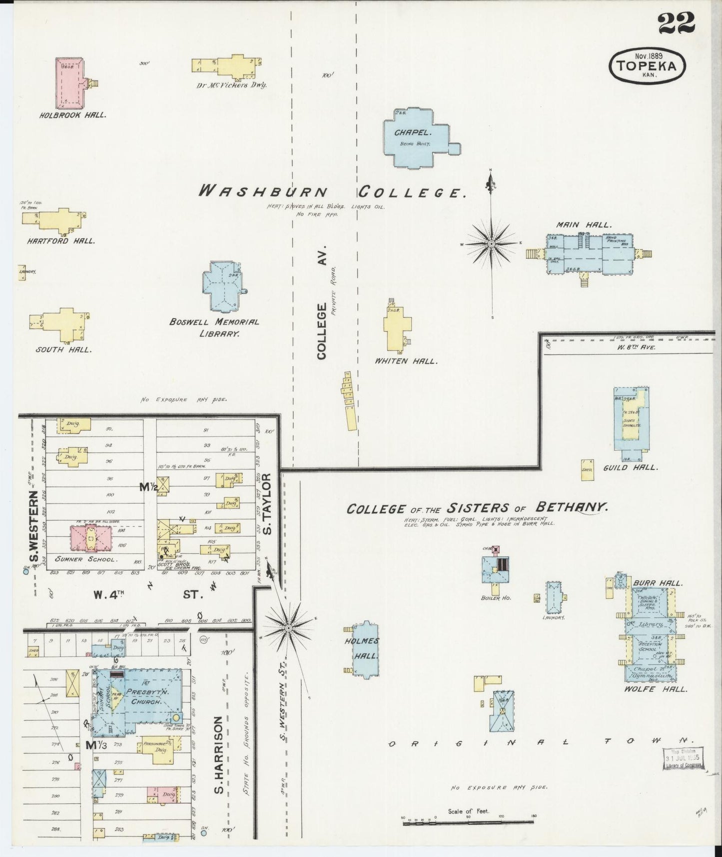 Sanborn Fire Insurance Map from Topeka, Shawnee County, Kansas (1889), Sheet #0023 - Historic Sanborn Fire Insurance Map Print, vintage old map wall art, antique decor, genealogy gift, Kansas Kansas map