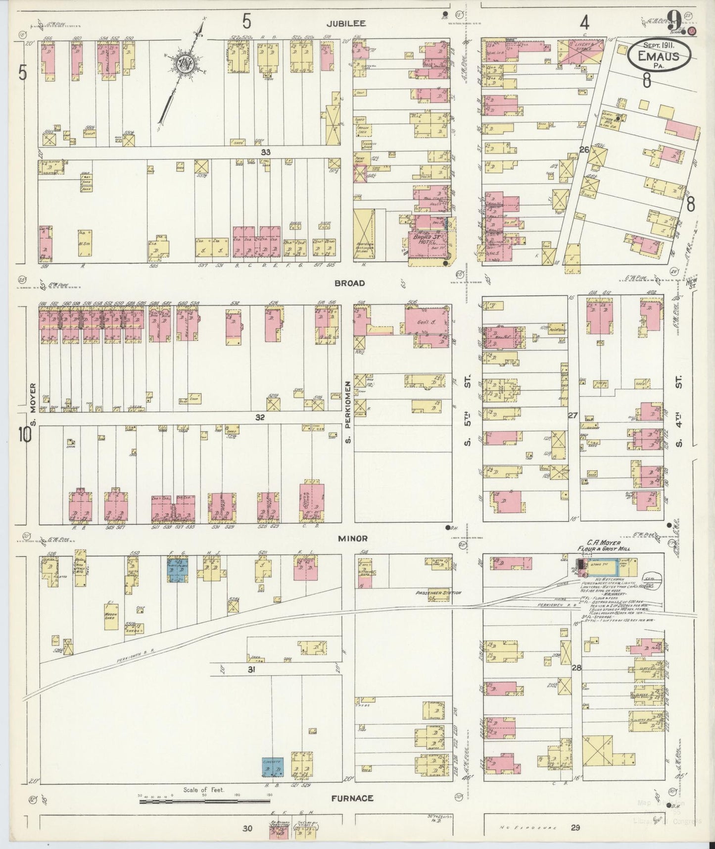 Sanborn Fire Insurance Map from Emaus, Lehigh County, Pennsylvania (1911), Sheet #0009 - Historic Sanborn Fire Insurance Map Print, vintage old map wall art, antique decor, genealogy gift, Pennsylvania Pennsylvania map