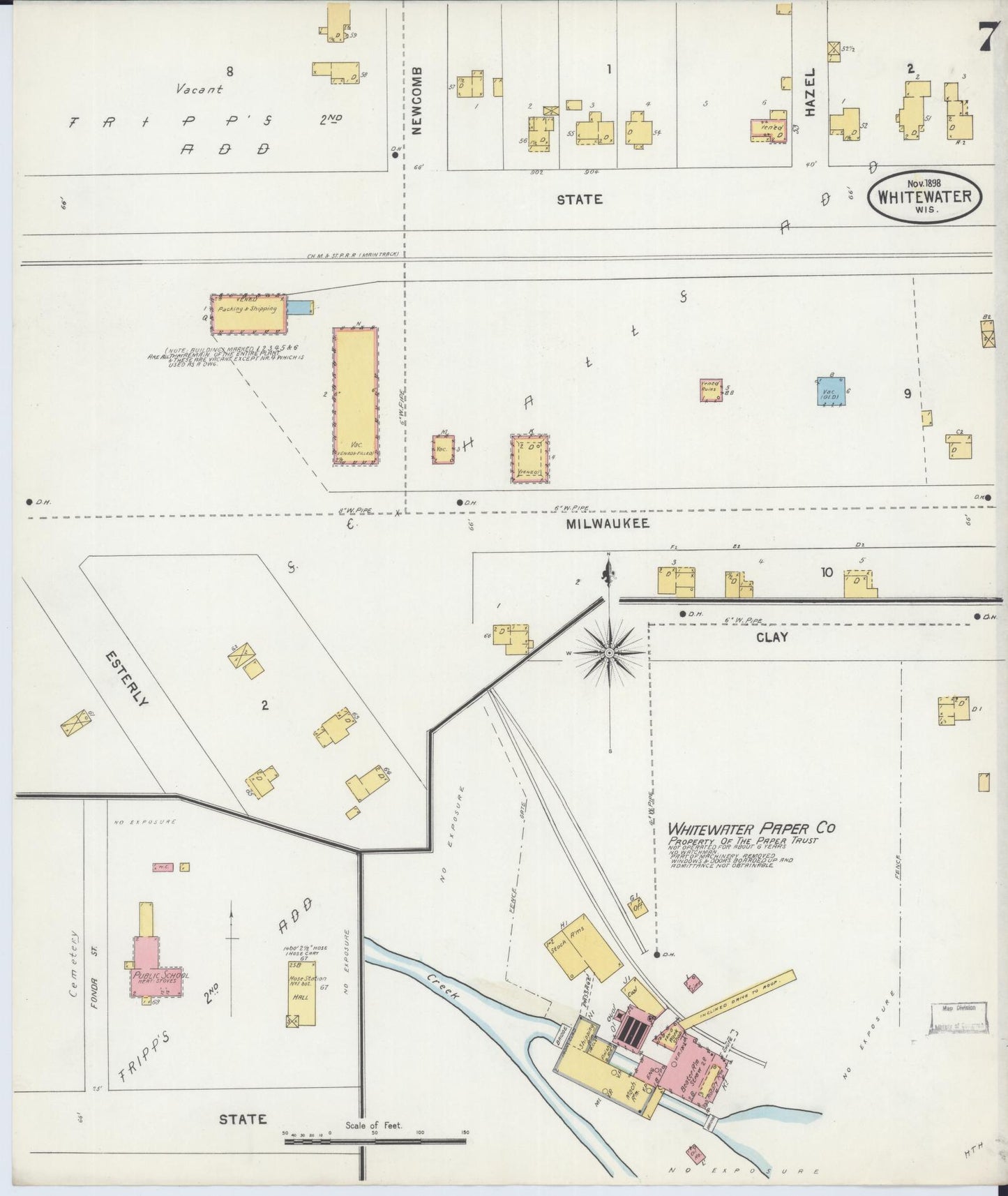 Sanborn Fire Insurance Map from Whitewater, Walworth County, Wisconsin (1898), Sheet #0007 - Complete Map Set gallery image, historic Sanborn map, vintage wall art, Wisconsin Wisconsin