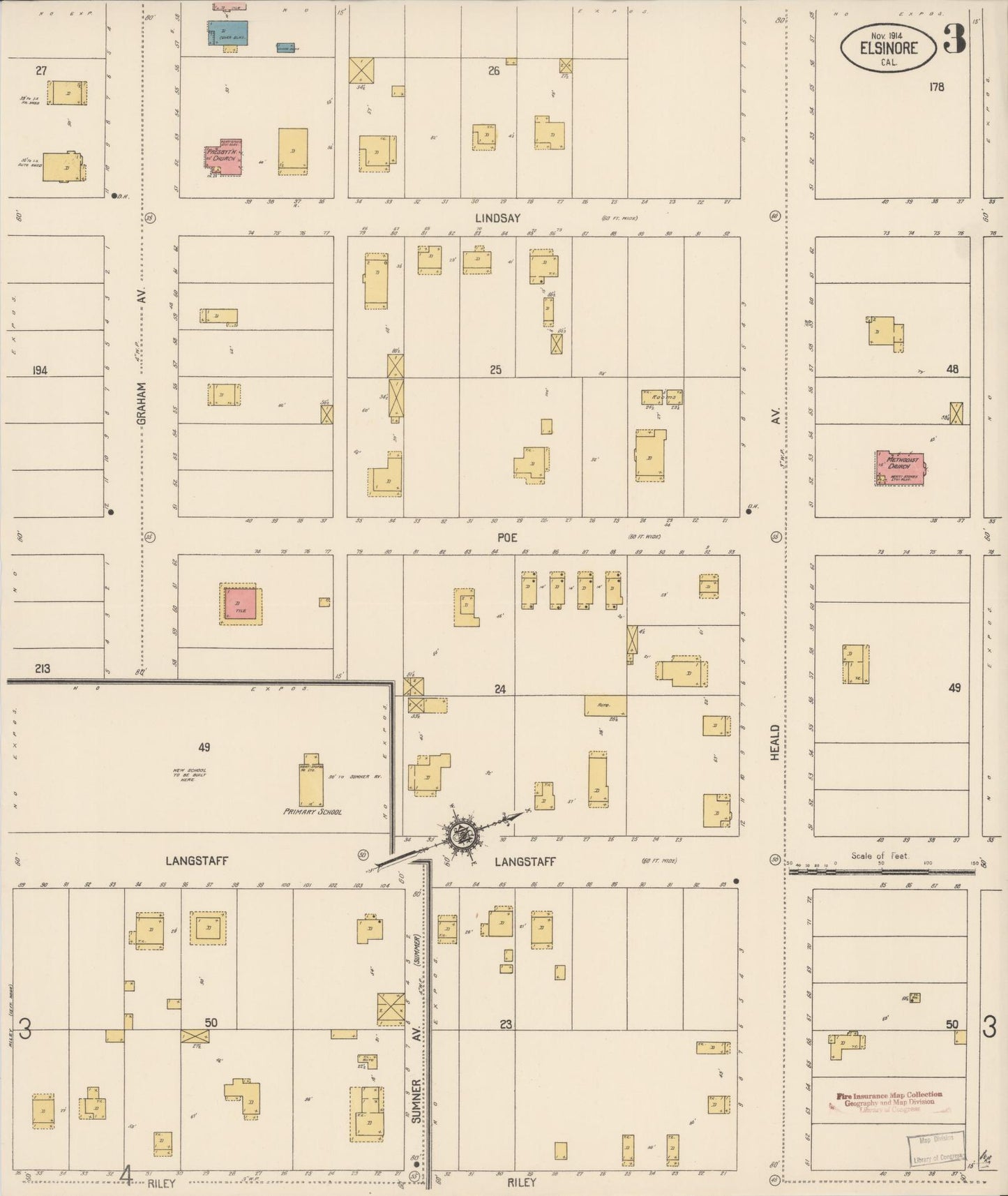 Sanborn Fire Insurance Map from Elsinore, Riverside County, California (1914), Sheet #0003 - Historic Sanborn Fire Insurance Map Print, vintage old map wall art, antique decor, genealogy gift, California California map