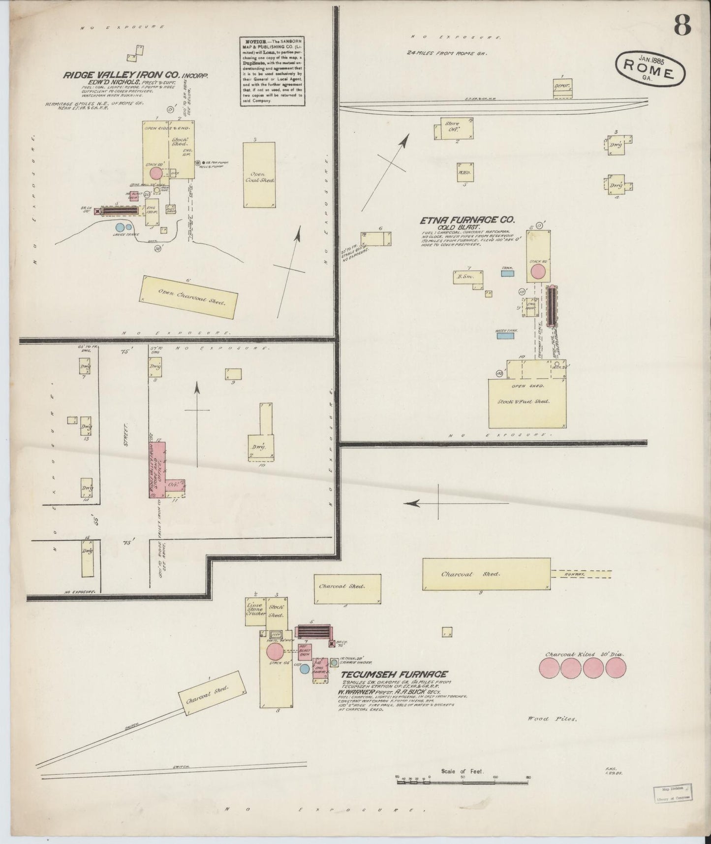 Sanborn Fire Insurance Map from Rome, Floyd County, Georgia (1885), Sheet #0008 - Historic Sanborn Fire Insurance Map Print, vintage old map wall art, antique decor, genealogy gift, Georgia Georgia map