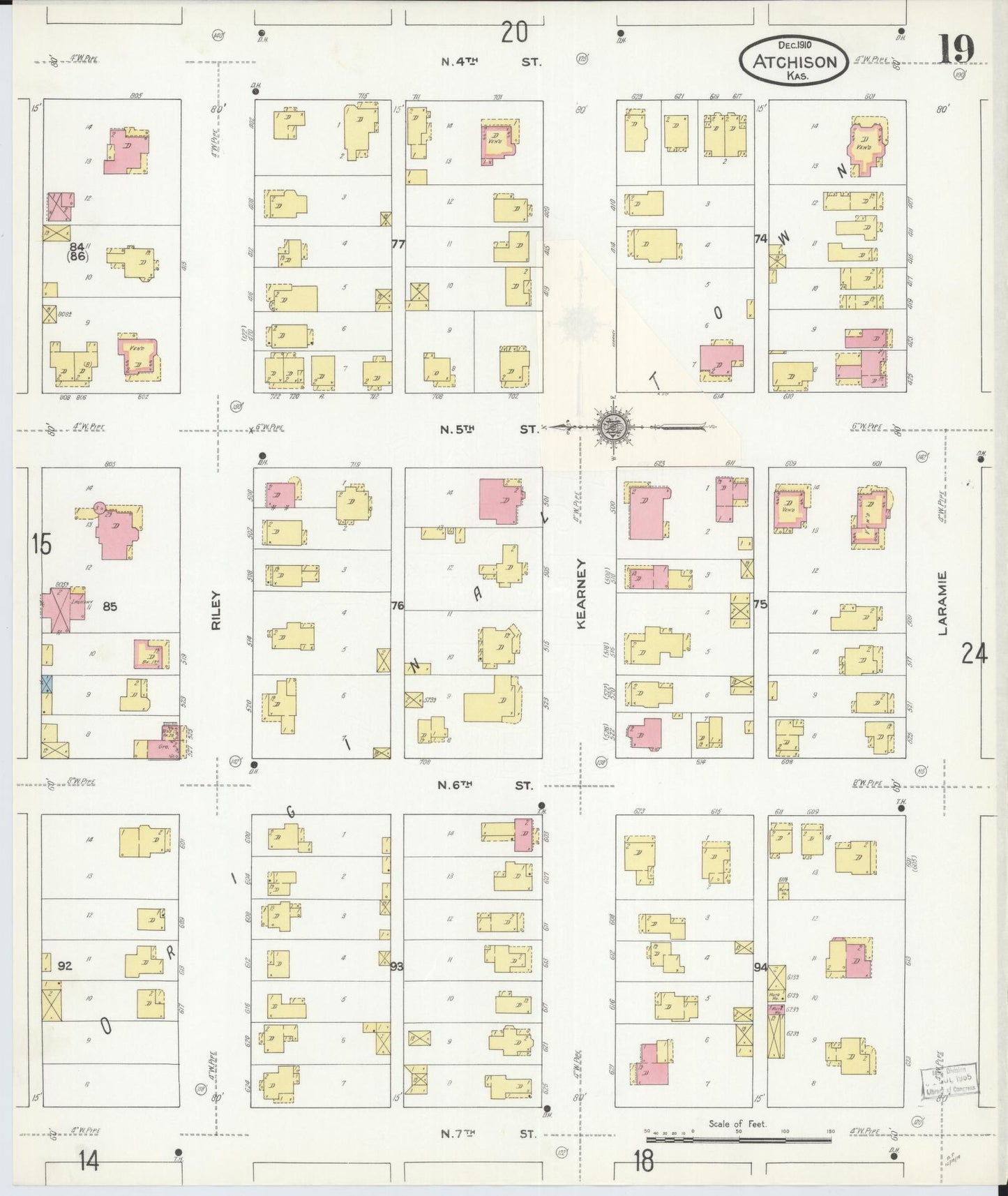 Sanborn Fire Insurance Map from Atchison, Atchison County, Kansas (1910), Sheet #0019 - Historic Sanborn Fire Insurance Map Print, vintage old map wall art, antique decor, genealogy gift, Kansas Kansas map