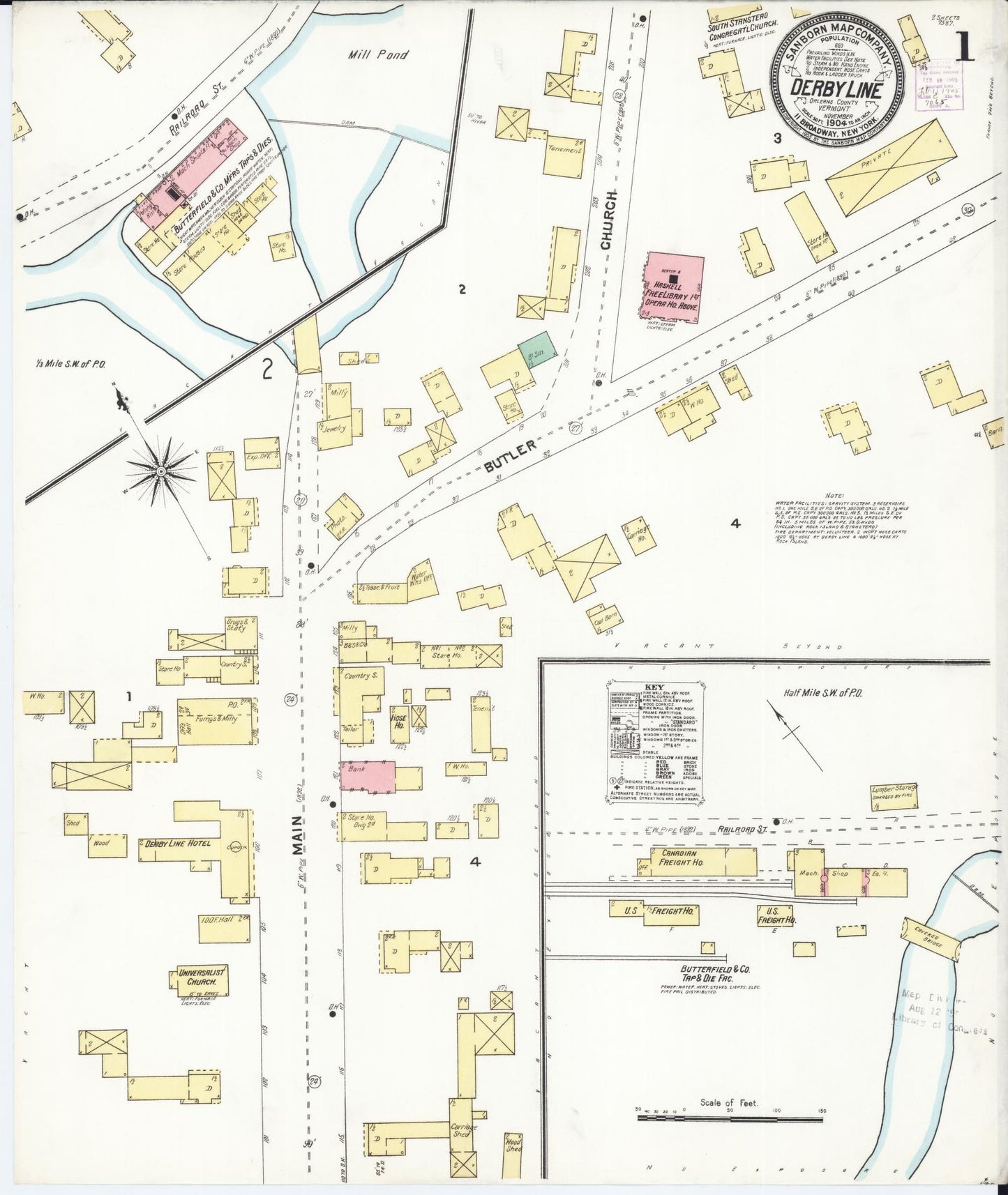 Sanborn Fire Insurance Map from Derby Line, Orleans County, Vermont. (1904) – Historic Sanborn Fire Insurance Map Print