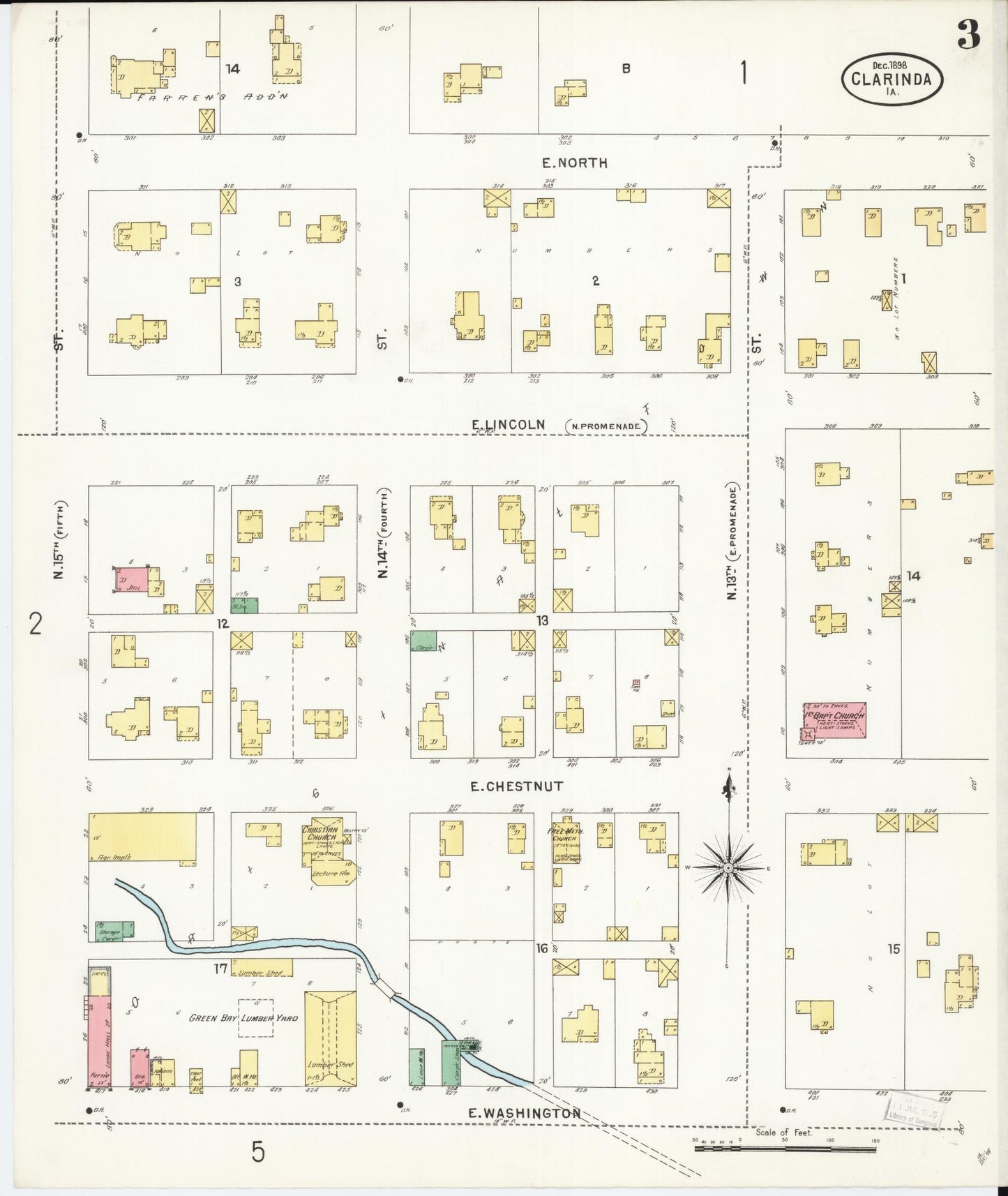 Sanborn Fire Insurance Map from Clarinda, Page County, Iowa (1898), Sheet #0003 - Historic Sanborn Fire Insurance Map Print, vintage old map wall art