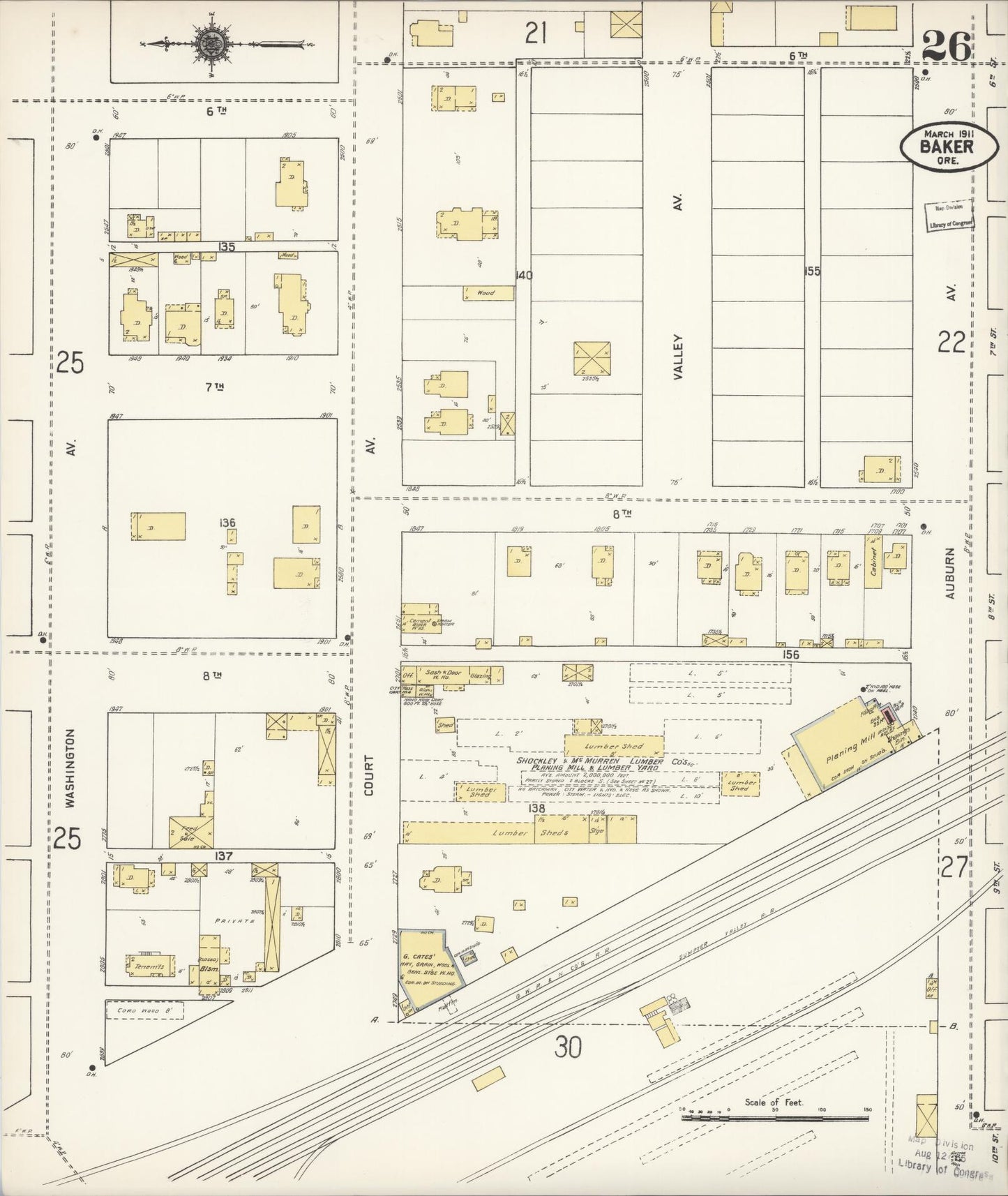 Sanborn Fire Insurance Map from Baker, Baker County, Oregon (1911), Sheet #0026 - Historic Sanborn Fire Insurance Map Print, vintage old map wall art, antique decor, genealogy gift, Oregon Oregon map