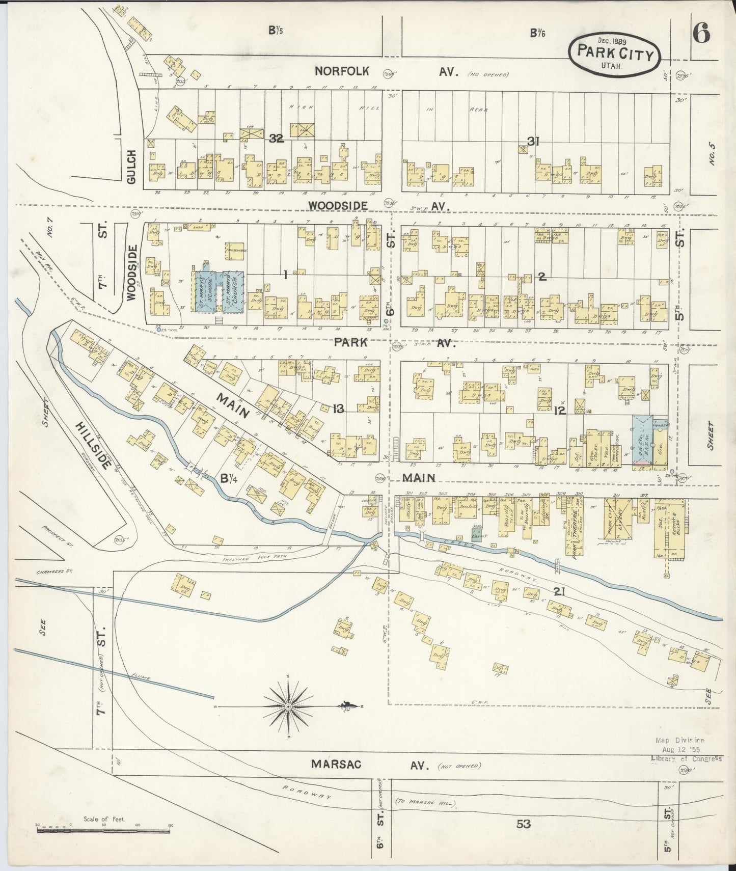 Sanborn Fire Insurance Map from Park City, Summit County, Utah (1889), Sheet #0006 - Historic Sanborn Fire Insurance Map Print, vintage old map wall art, antique decor, genealogy gift, Utah Utah map