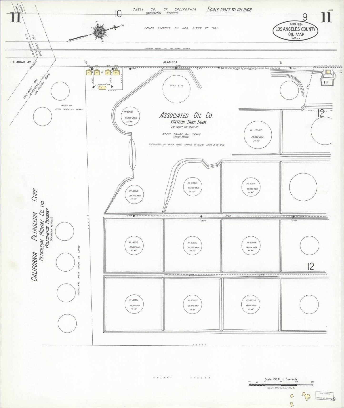 Sanborn Fire Insurance Map from Los Angeles Co., Los Angeles County, California (1924), Sheet #0011 - Historic Sanborn Fire Insurance Map Print, vintage old map wall art, antique decor, genealogy gift, California California map