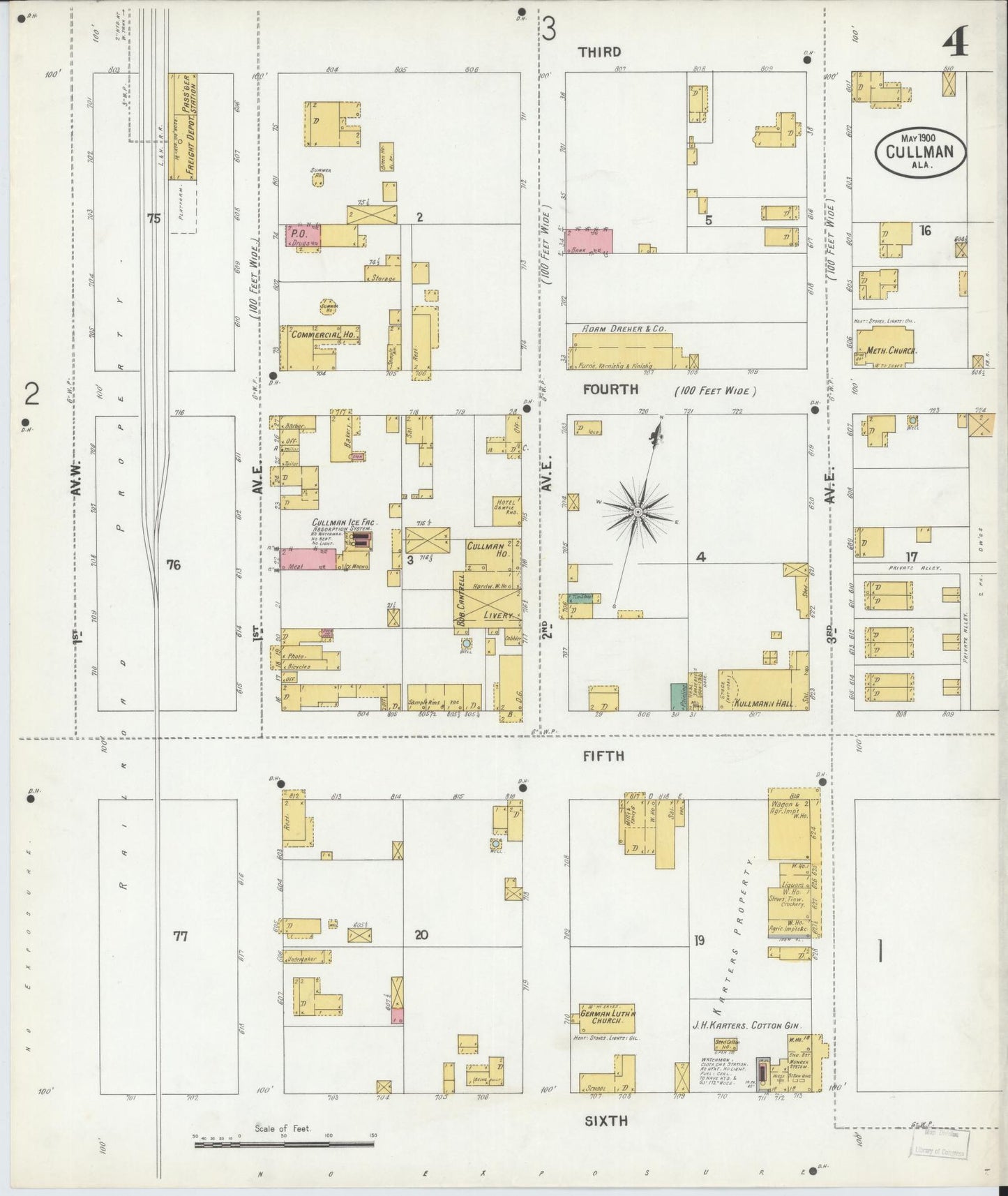 Sanborn Fire Insurance Map from Cullman, Cullman County, Alabama (1900), Sheet #0004 - Complete Map Set gallery image, historic Sanborn map, vintage wall art, Alabama Alabama