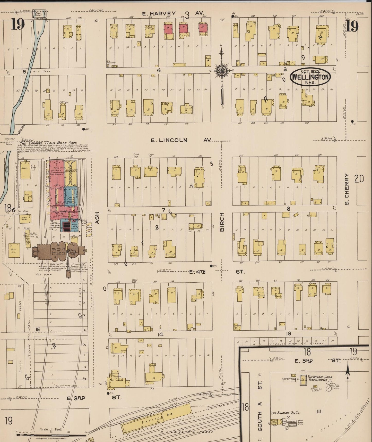 Sanborn Fire Insurance Map from Wellington, Sumner County, Kansas (1922), Sheet #0019 - Historic Sanborn Fire Insurance Map Print, vintage old map wall art, antique decor, genealogy gift, Kansas Kansas map