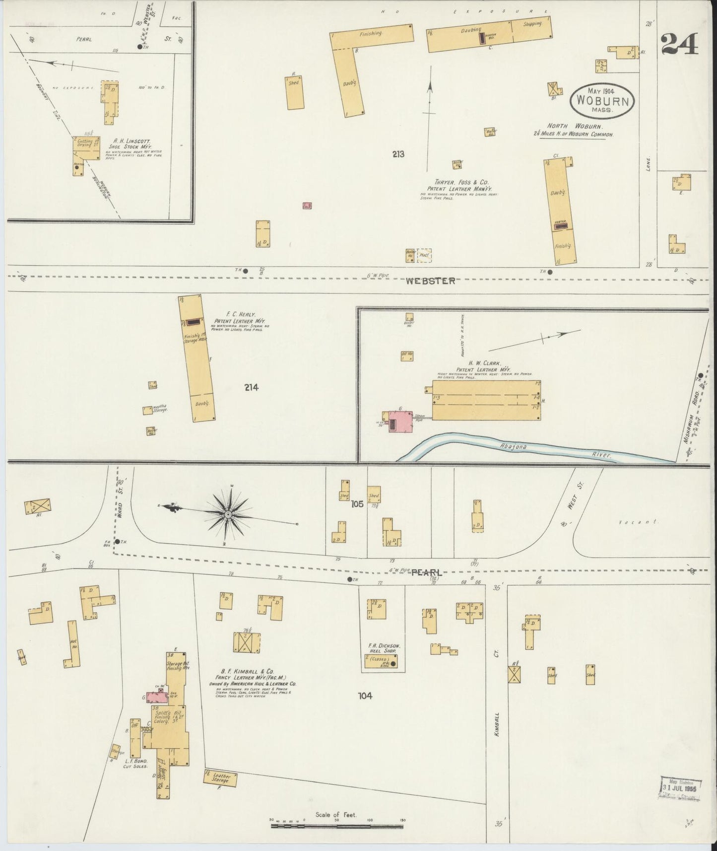 Sanborn Fire Insurance Map from Woburn, Middlesex County, Massachusetts (1904), Sheet #0024 - Historic Sanborn Fire Insurance Map Print, vintage old map wall art, antique decor, genealogy gift, Massachusetts Massachusetts map