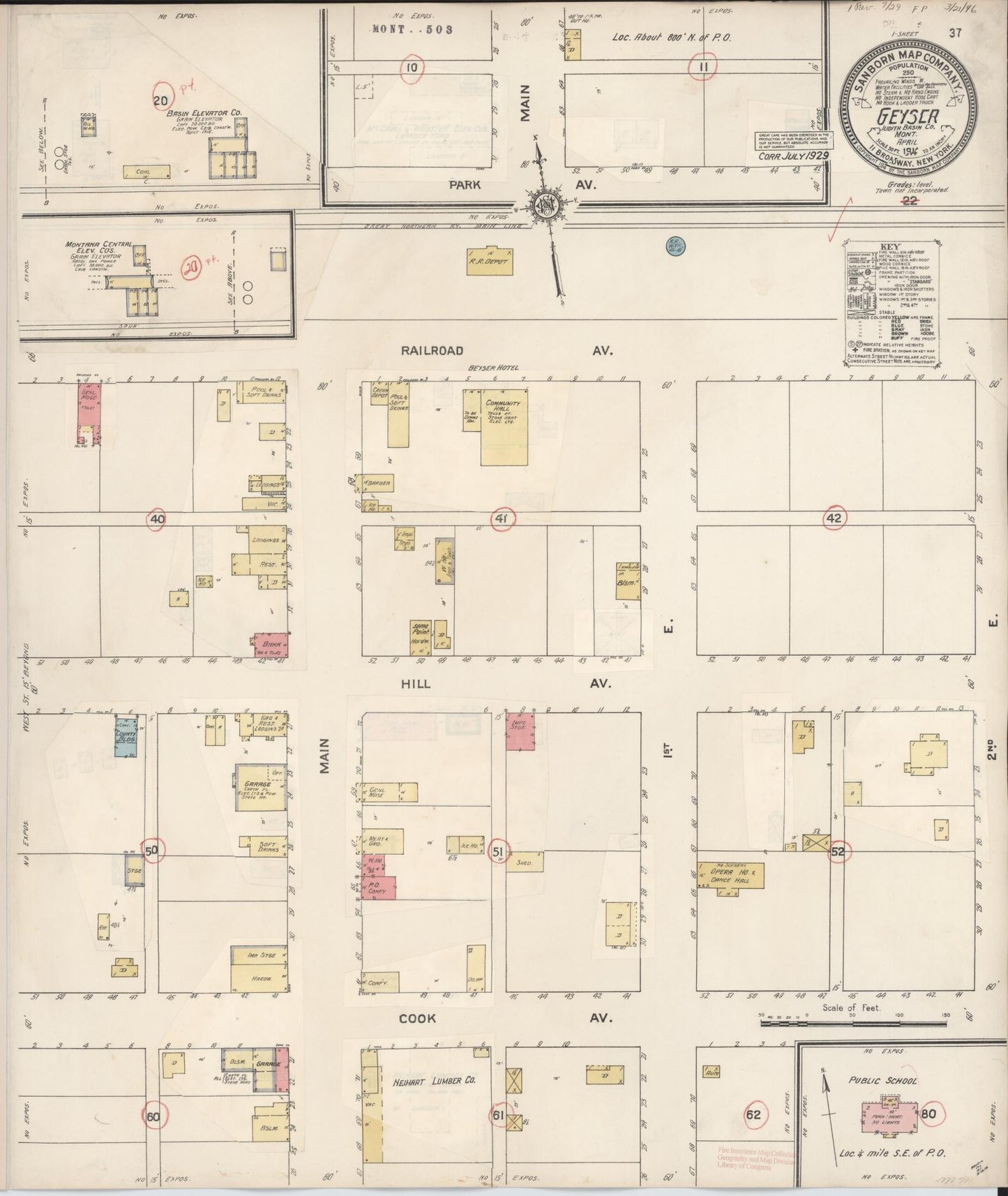 Sanborn Fire Insurance Map from Geyser, Judith Basin County, Montana (1929), Sheet #0001 - Historic Sanborn Fire Insurance Map Print, vintage old map wall art, antique decor, genealogy gift, Montana Montana map