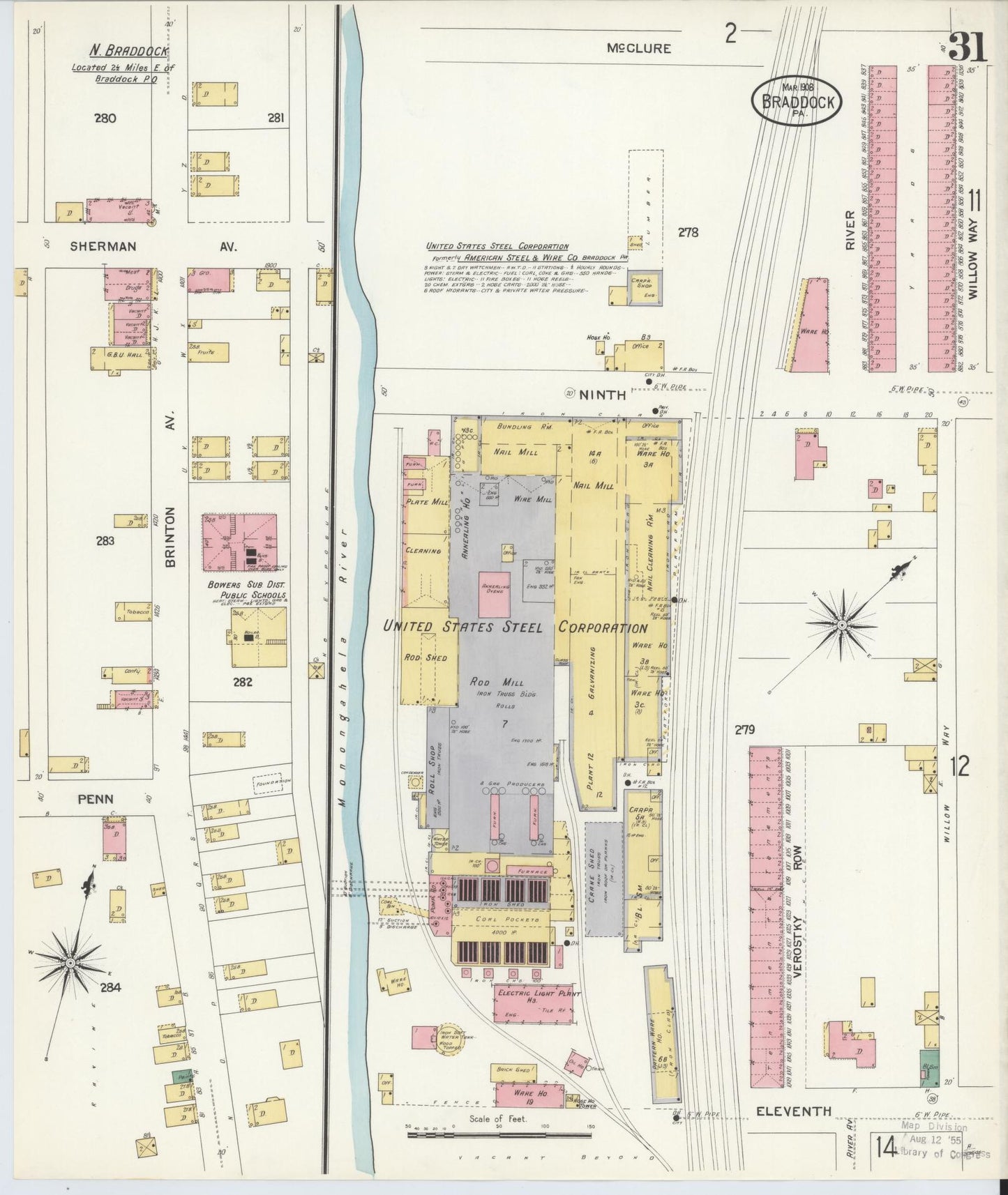 Sanborn Fire Insurance Map from Braddock, Allegheny County, Pennsylvania (1908), Sheet #0031 - Historic Sanborn Fire Insurance Map Print, vintage old map wall art, antique decor, genealogy gift, Pennsylvania Pennsylvania map