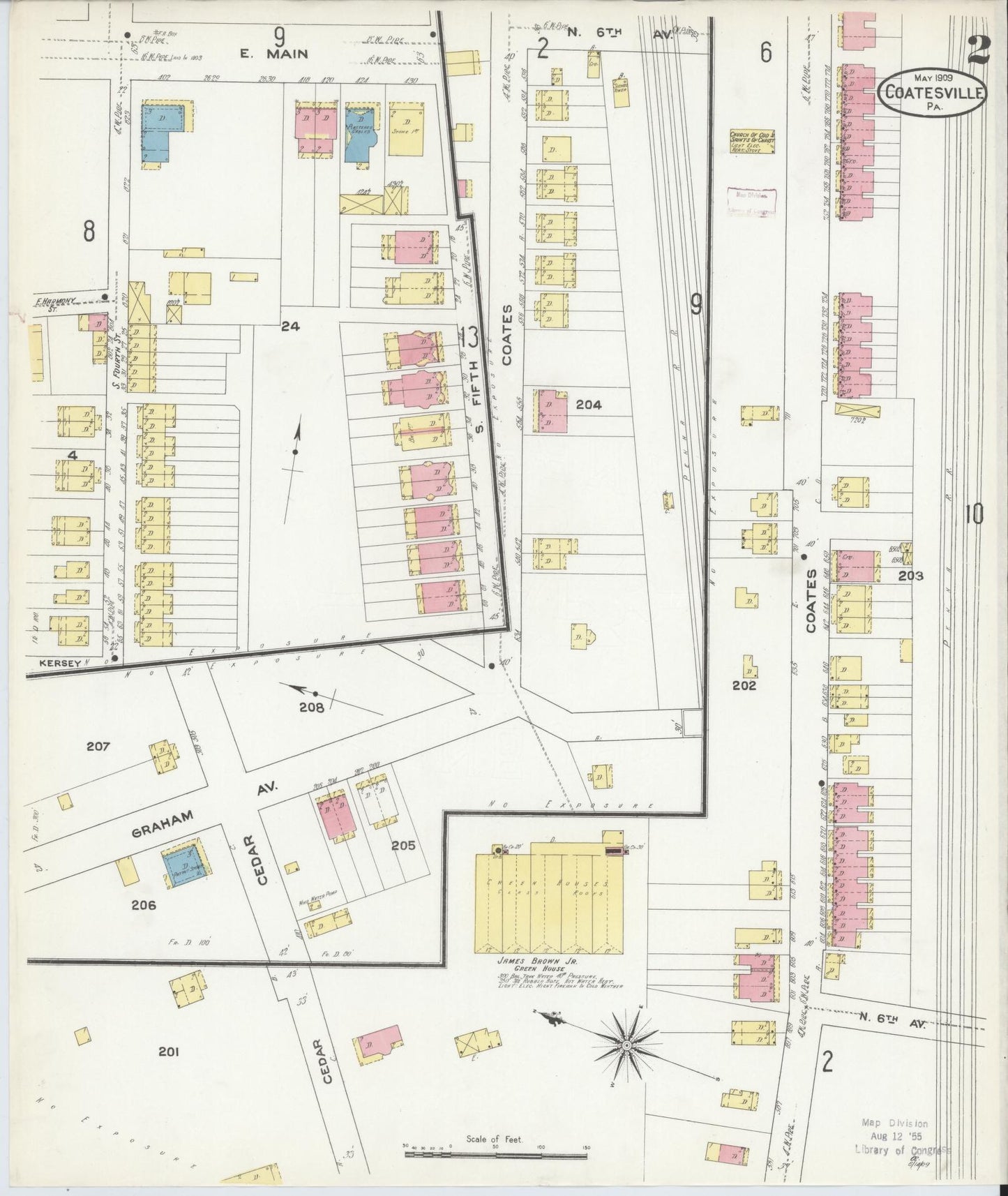 Sanborn Fire Insurance Map from Coatesville, Chester County, Pennsylvania (1909), Sheet #0002 - Historic Sanborn Fire Insurance Map Print, vintage old map wall art, antique decor, genealogy gift, Pennsylvania Pennsylvania map