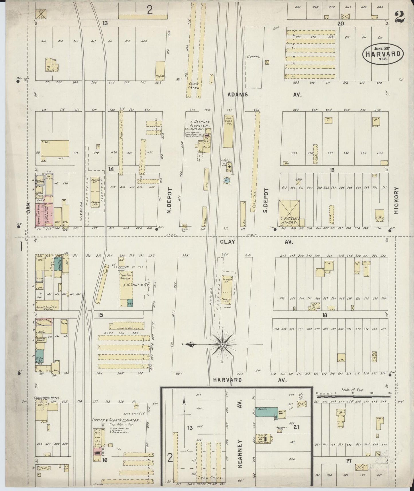 Sanborn Fire Insurance Map from Harvard, Clay County, Nebraska (1897), Sheet #0002 - Historic Sanborn Fire Insurance Map Print, vintage old map wall art, antique decor, genealogy gift, Nebraska Nebraska map