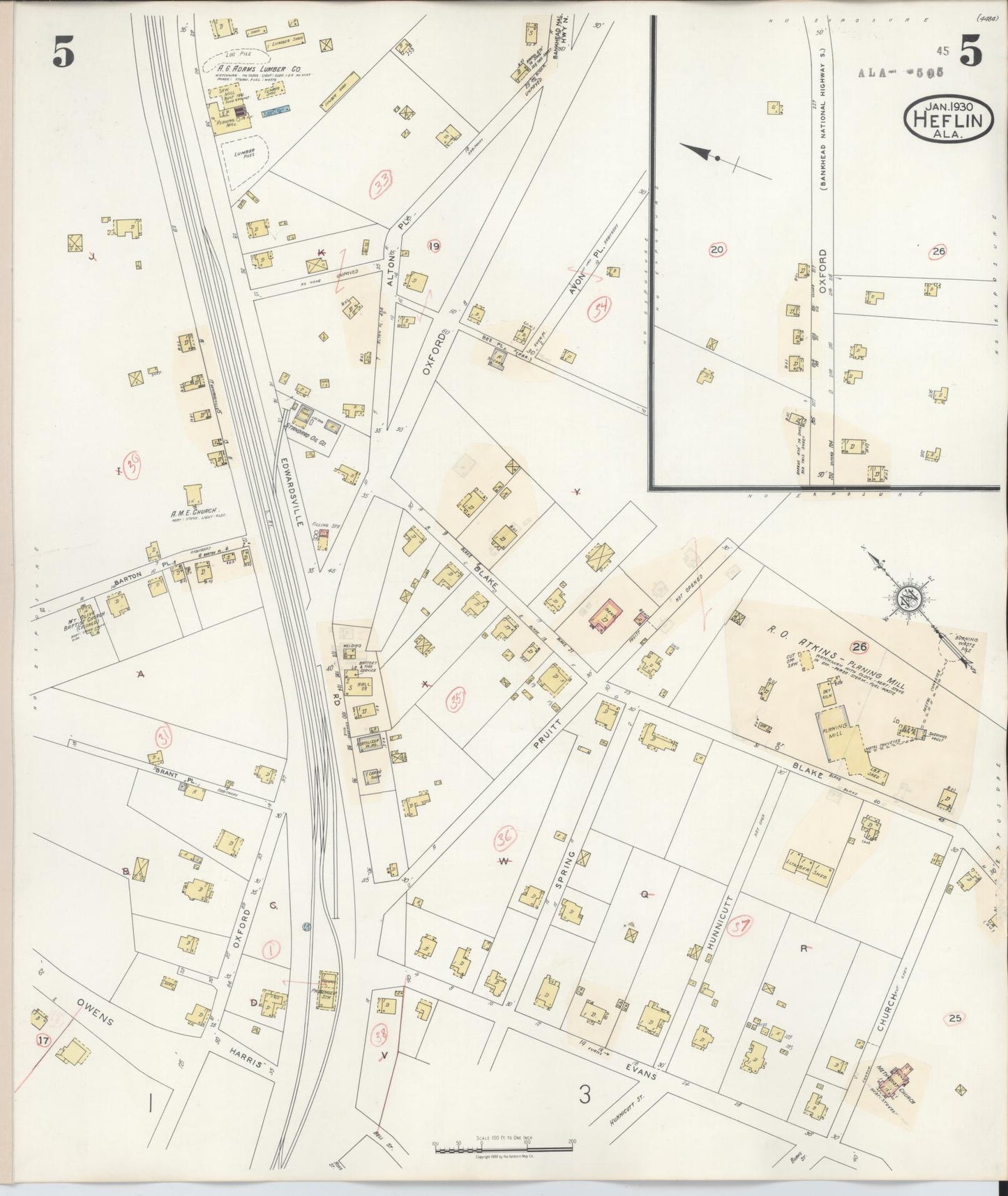 Sanborn Fire Insurance Map from Heflin, Cleburne County, Alabama (1940), Sheet #0005 - Historic Sanborn Fire Insurance Map Print, vintage old map wall art, antique decor, genealogy gift, Alabama Alabama map