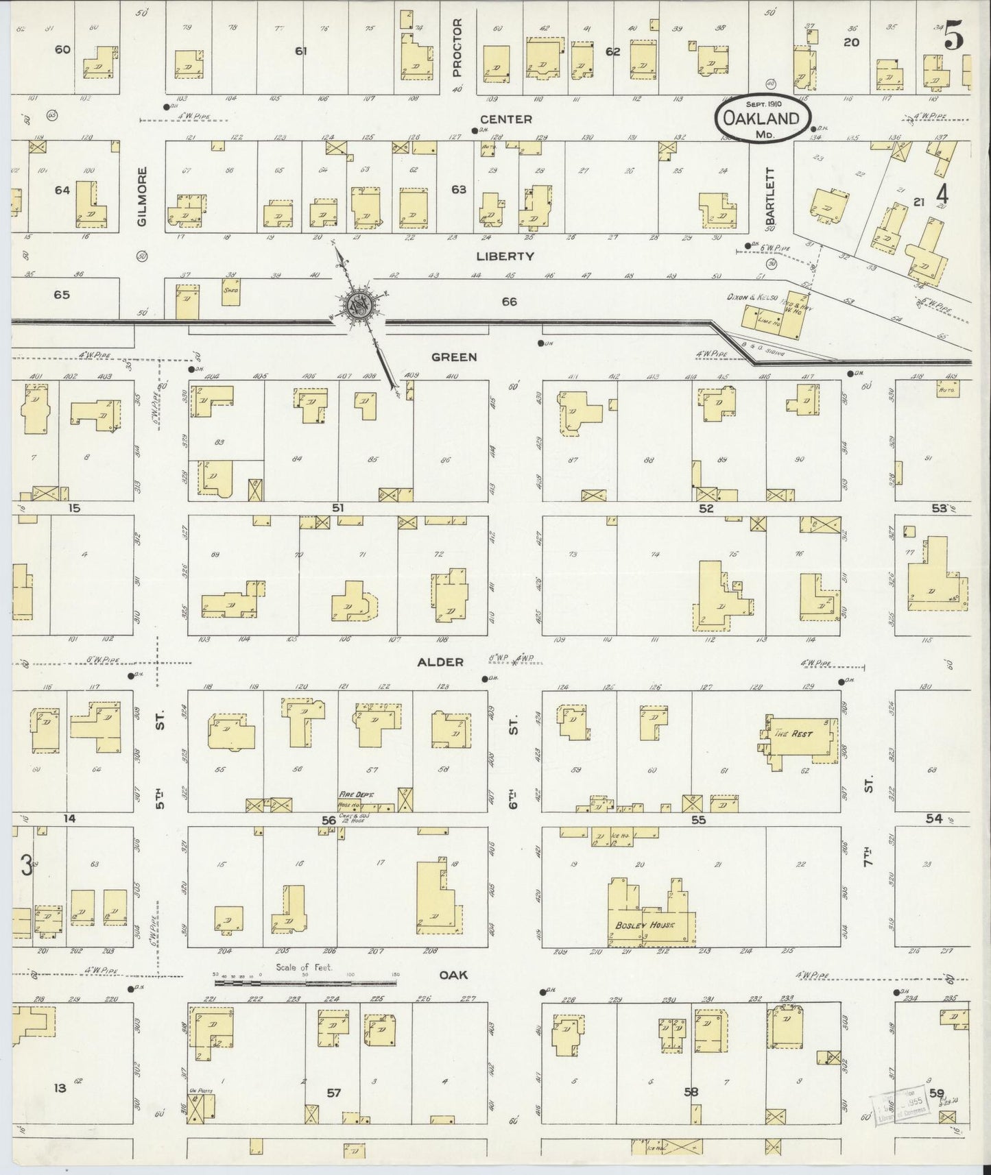 Sanborn Fire Insurance Map from Oakland, Garrett County, Maryland (1910), Sheet #0005 - Historic Sanborn Fire Insurance Map Print, vintage old map wall art