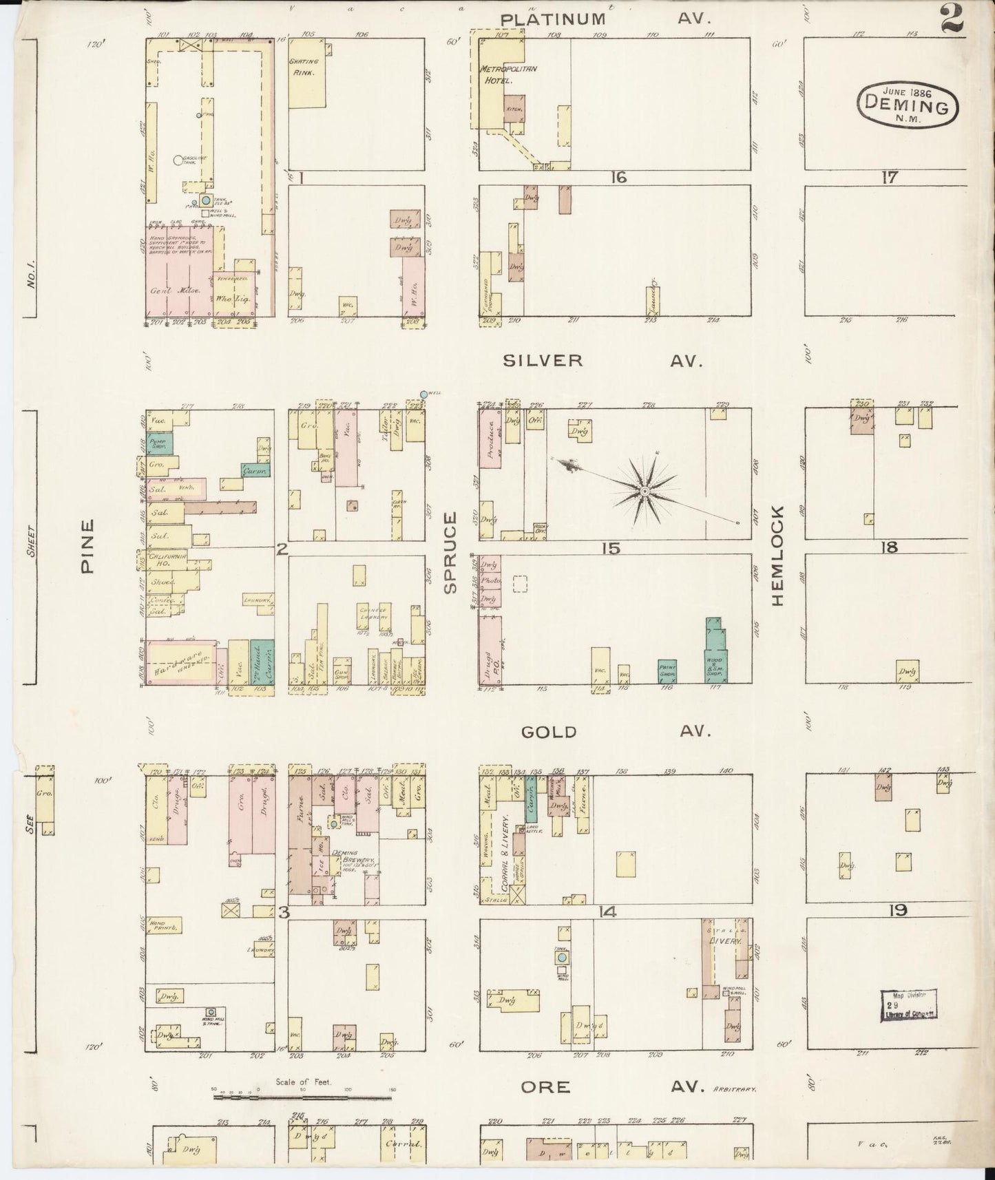 Sanborn Fire Insurance Map from Deming, Luna County, New Mexico (1886), Sheet #0002 - Complete Map Set gallery image, historic Sanborn map, vintage wall art, New Mexico New Mexico